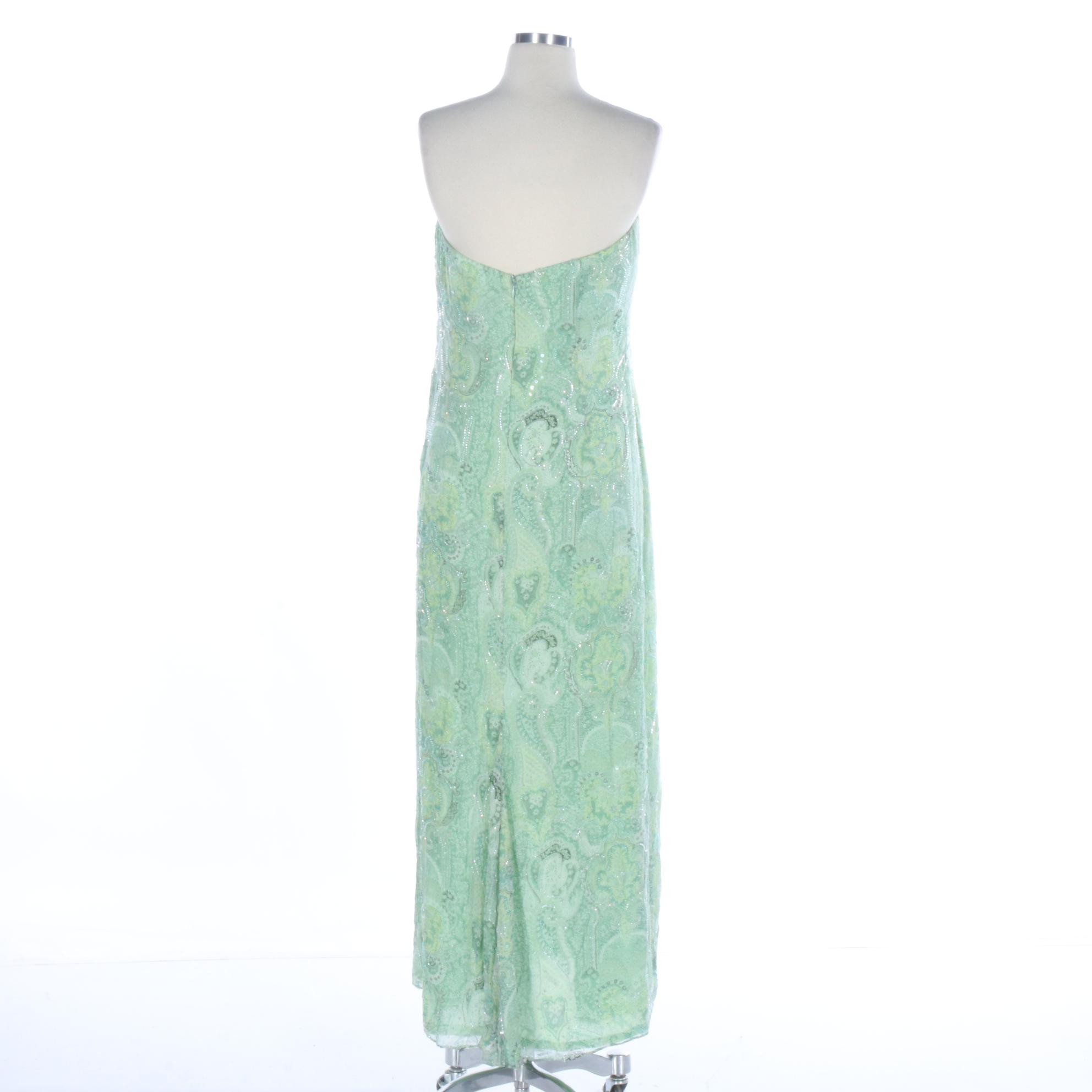 Rickie Freeman Strapless Gown and Matching Shoulder Wrap in Beaded Paisley Silk