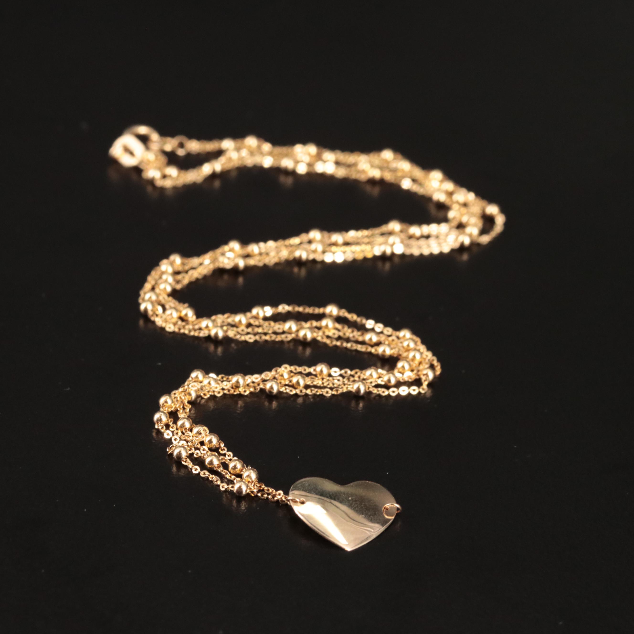 14K Double Layered Chain with Heart Pendant Necklace