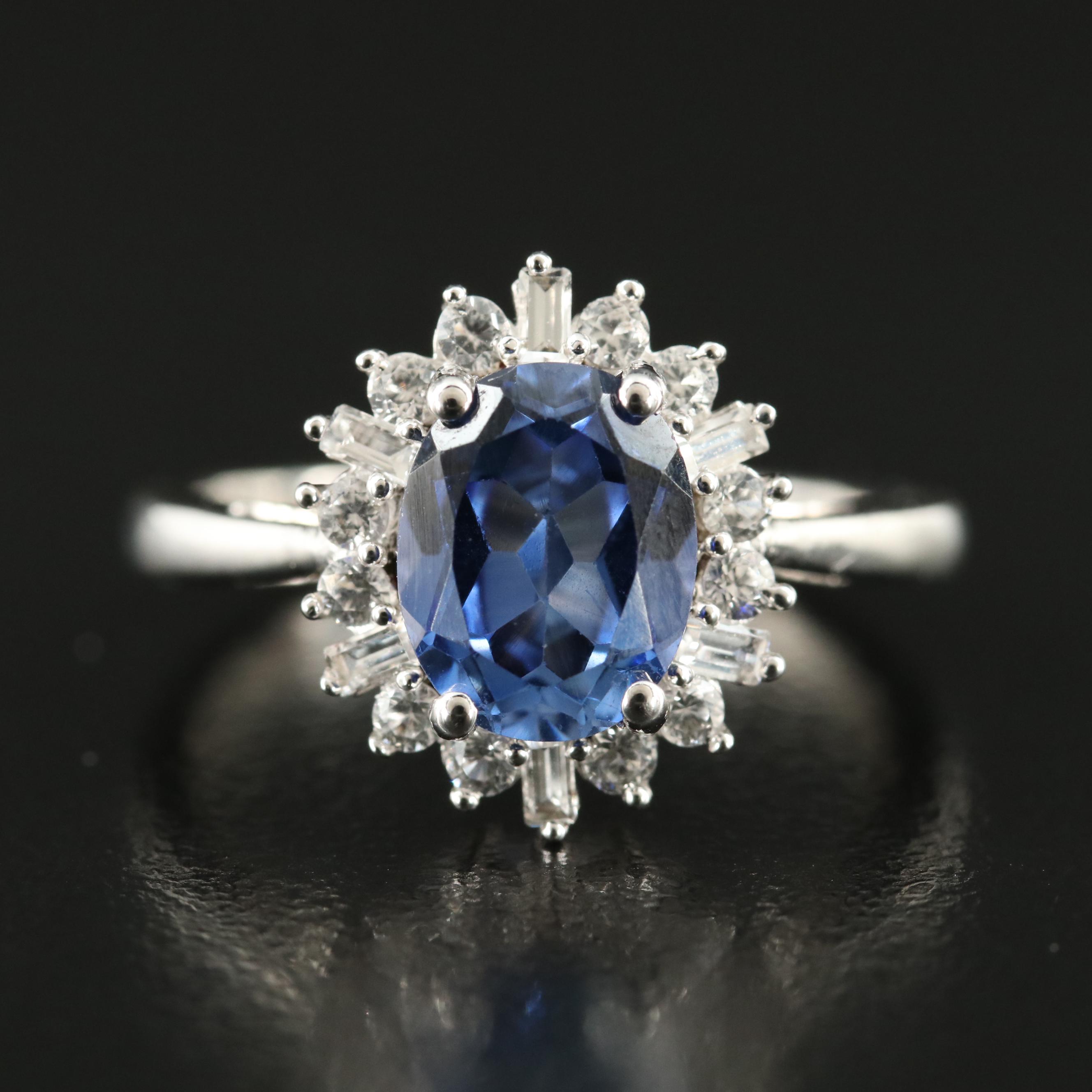 Sterling Sapphire Halo Ring