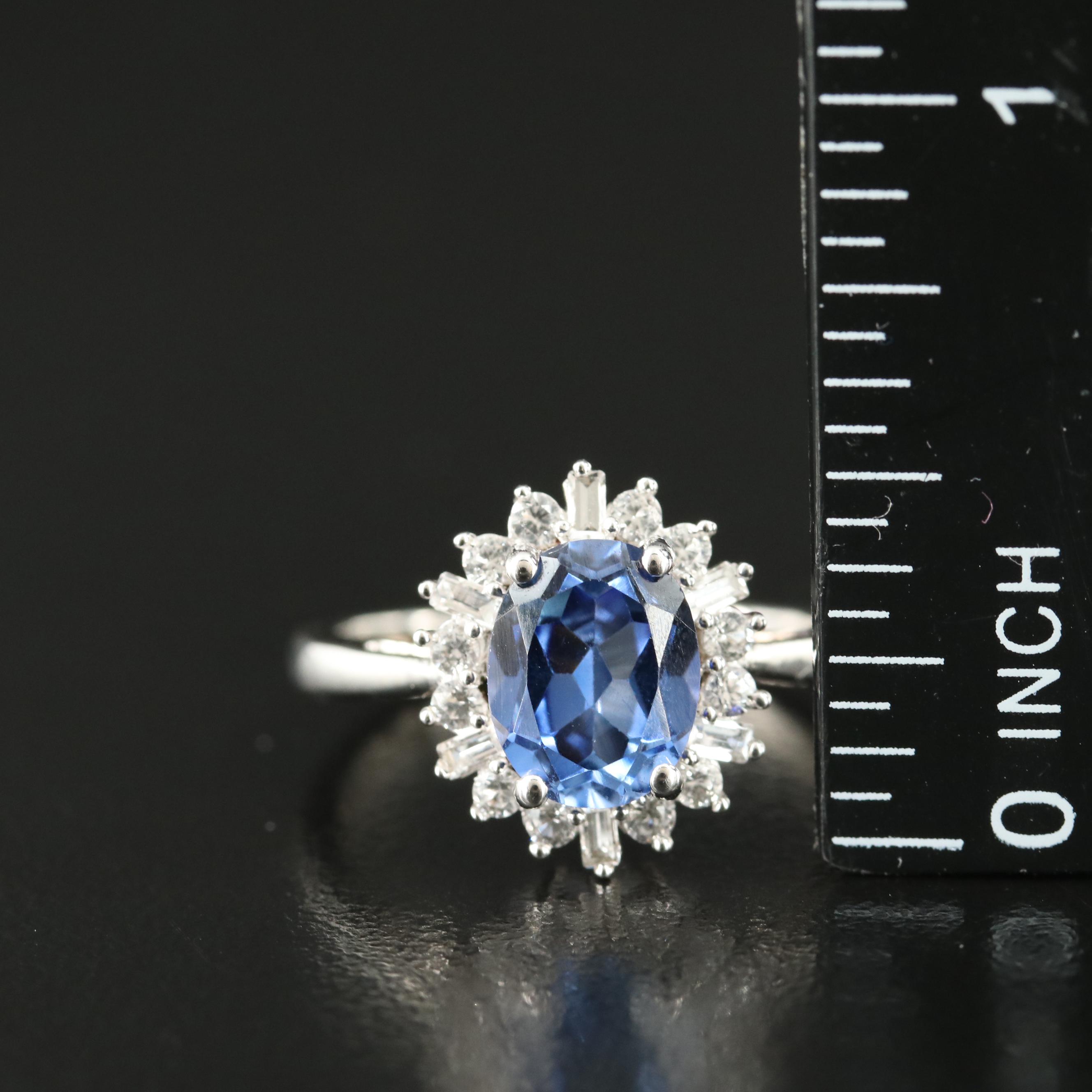 Sterling Sapphire Halo Ring