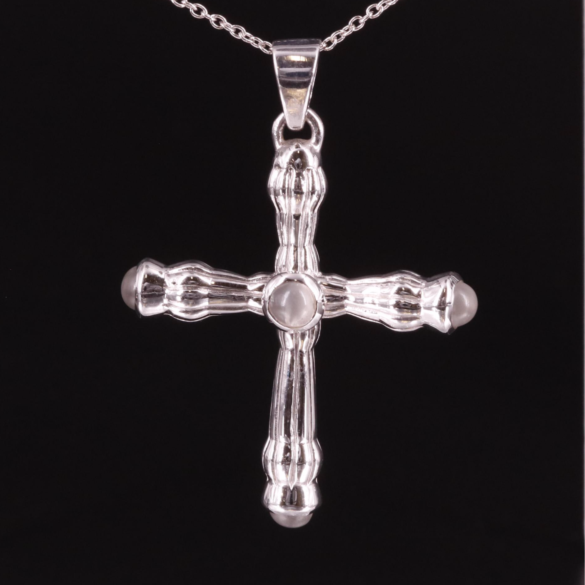 Sterling Moonstone Cross Pendant Necklace