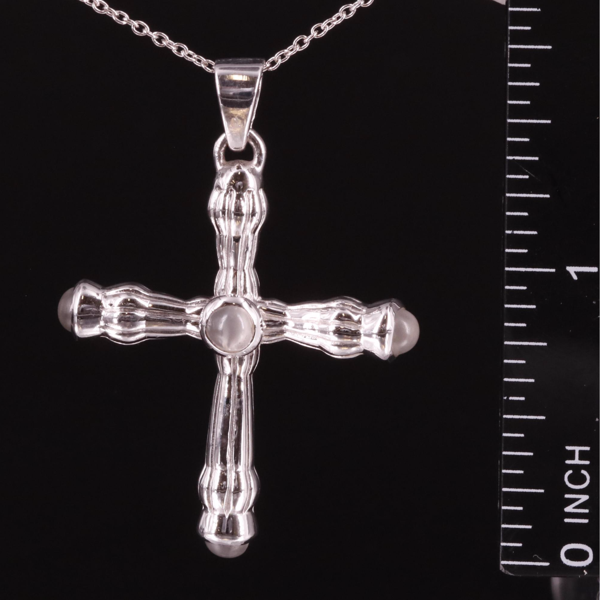 Sterling Moonstone Cross Pendant Necklace