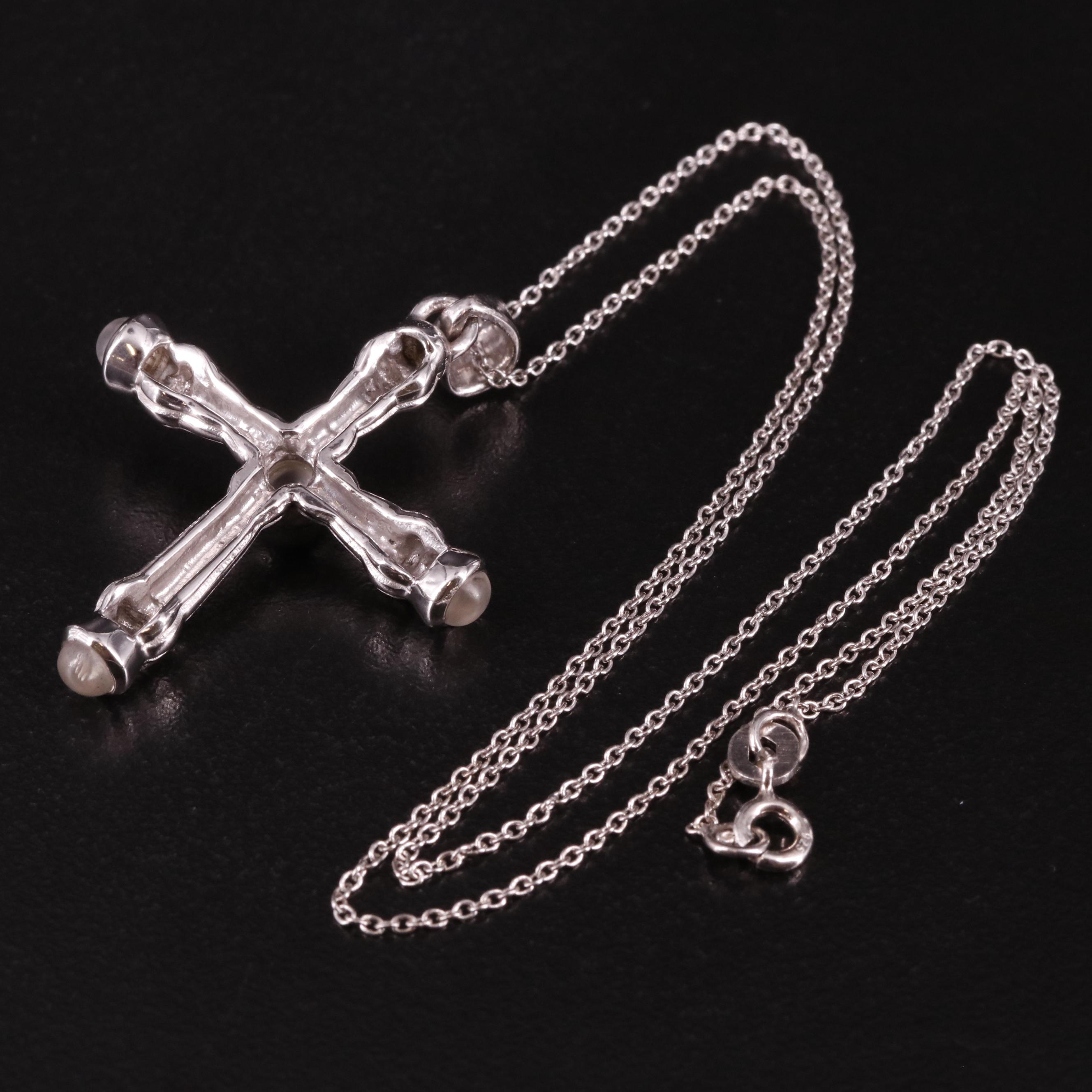 Sterling Moonstone Cross Pendant Necklace
