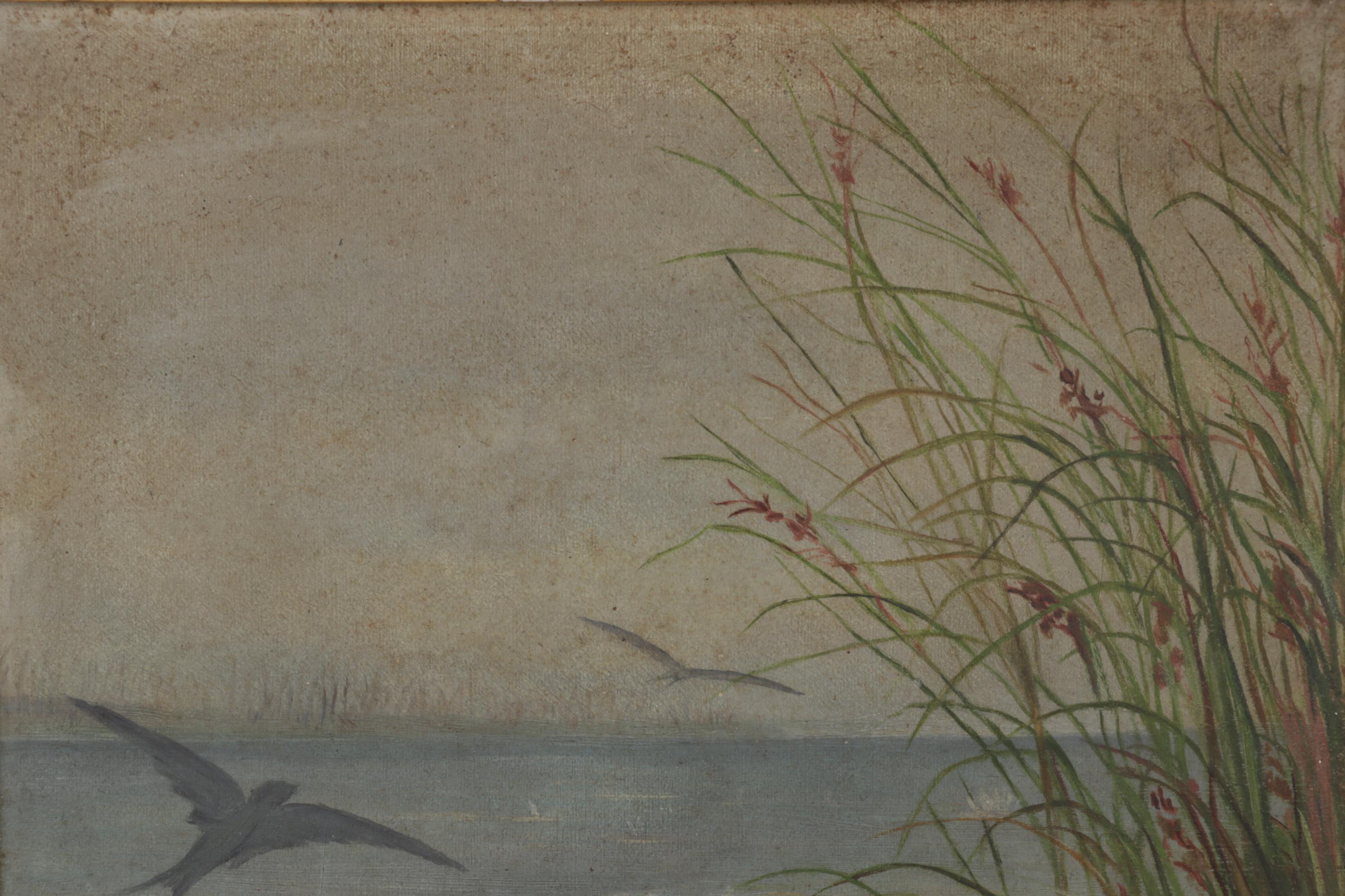 Oil Painting of Birds Gliding Over Water, Late 19th Century