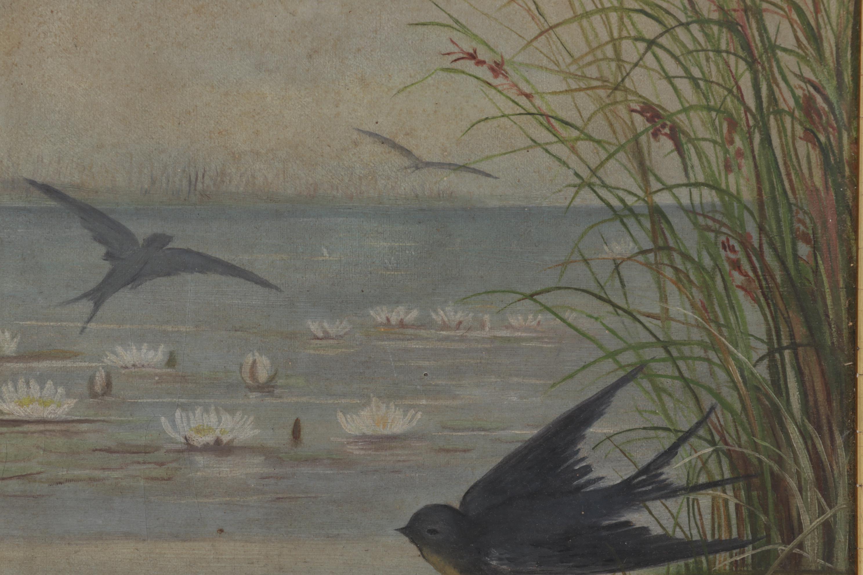 Oil Painting of Birds Gliding Over Water, Late 19th Century