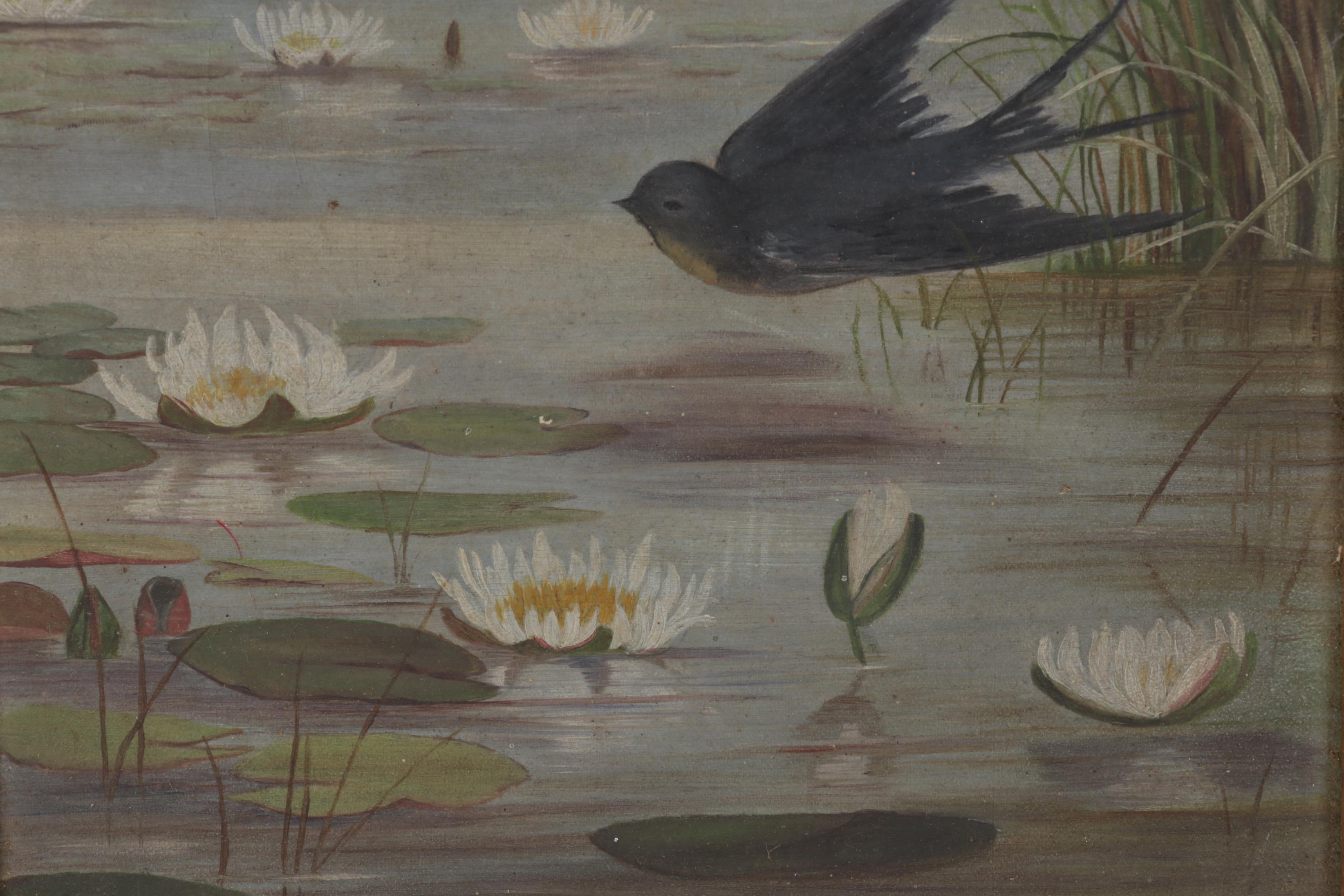 Oil Painting of Birds Gliding Over Water, Late 19th Century