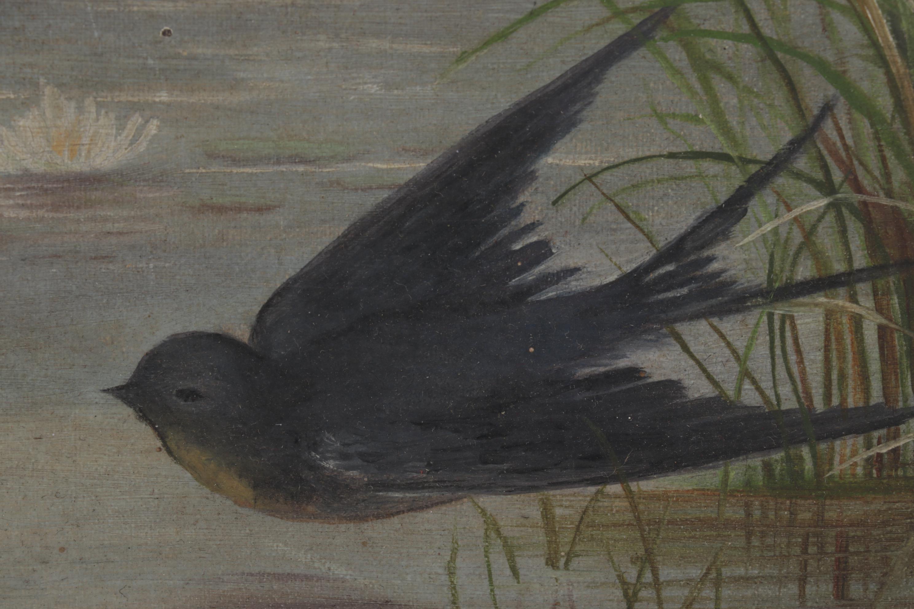 Oil Painting of Birds Gliding Over Water, Late 19th Century