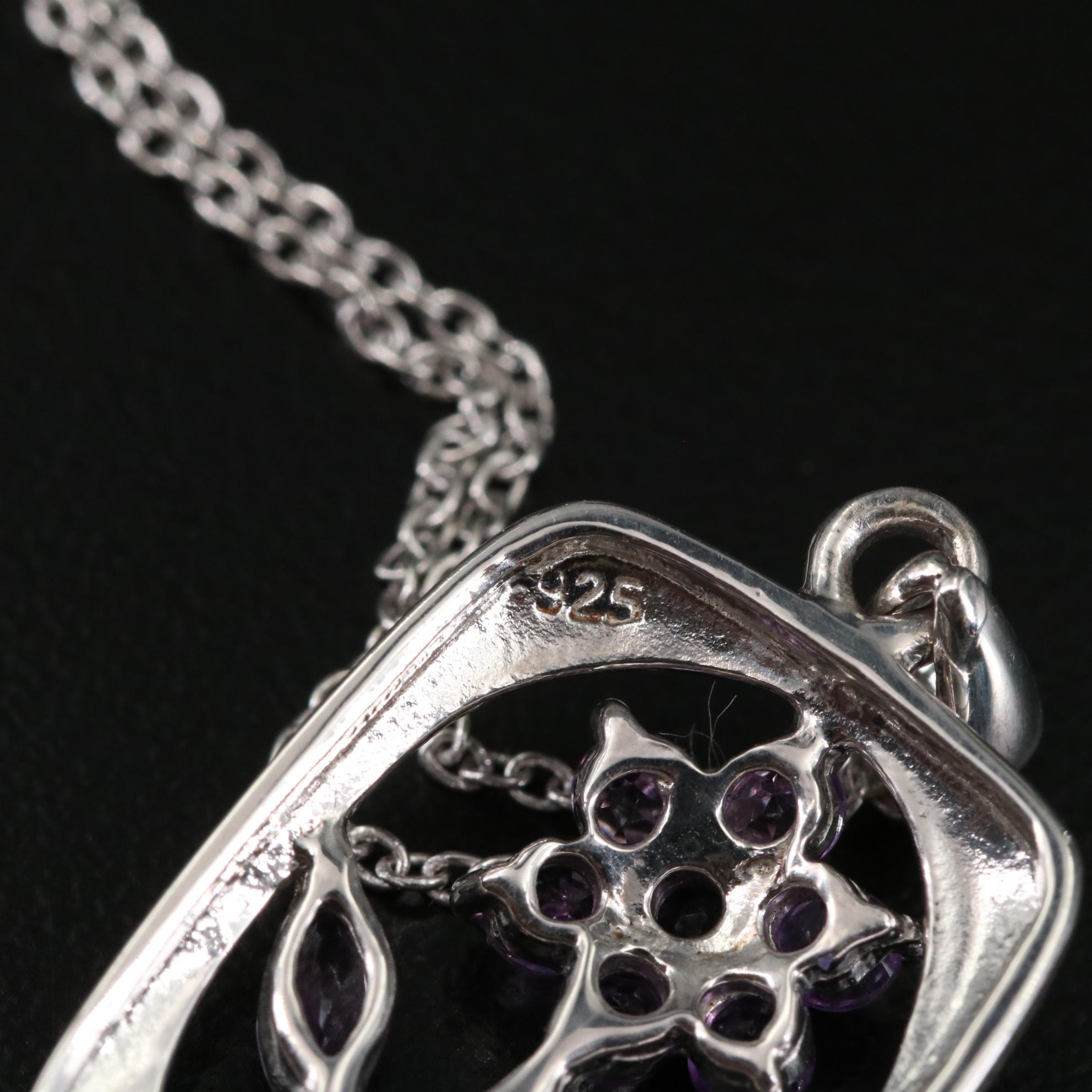 Sterling Amethyst Flower Pendant Necklace