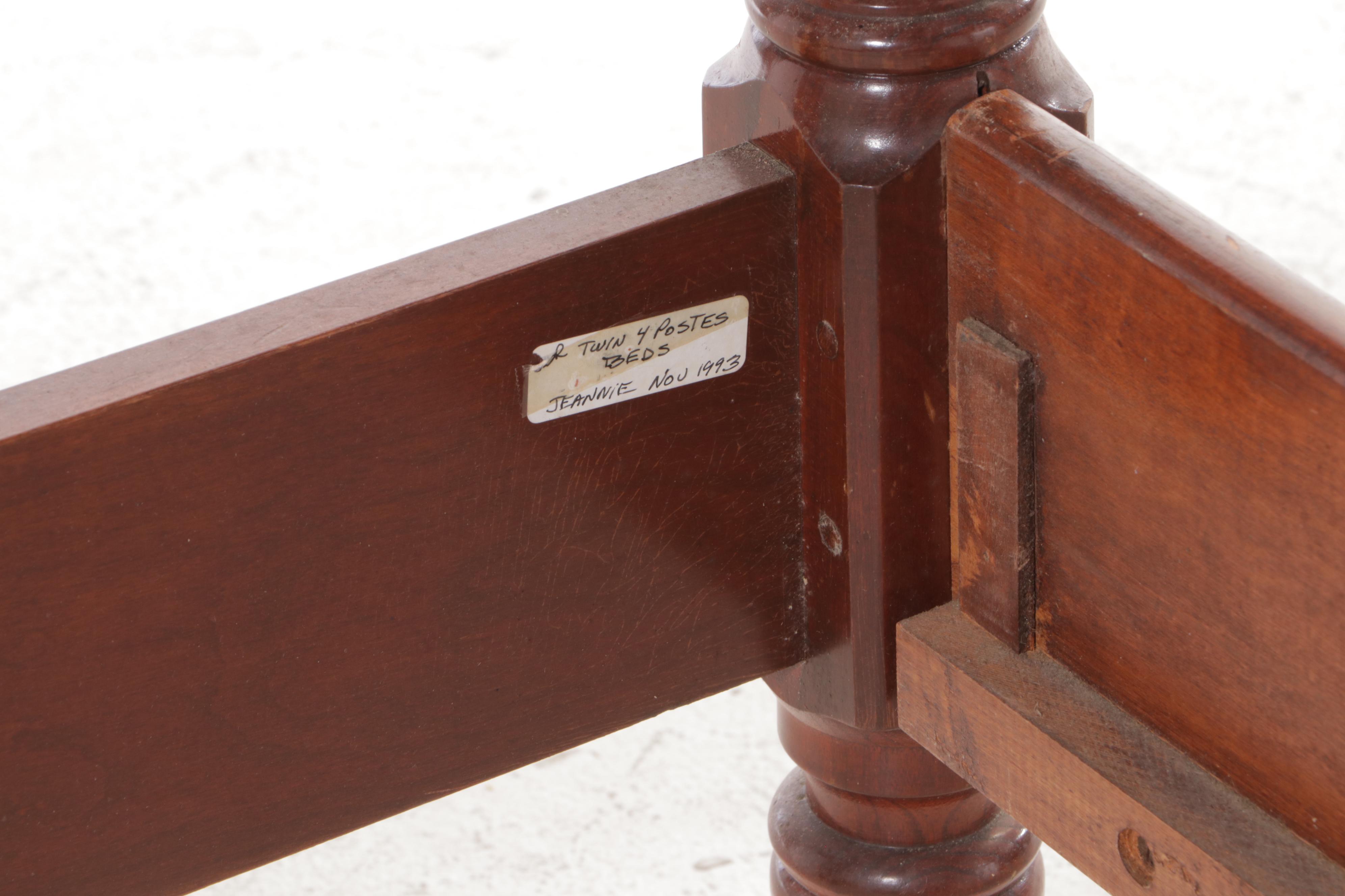 Federal Style Twin Size Four Poster Bed Frame