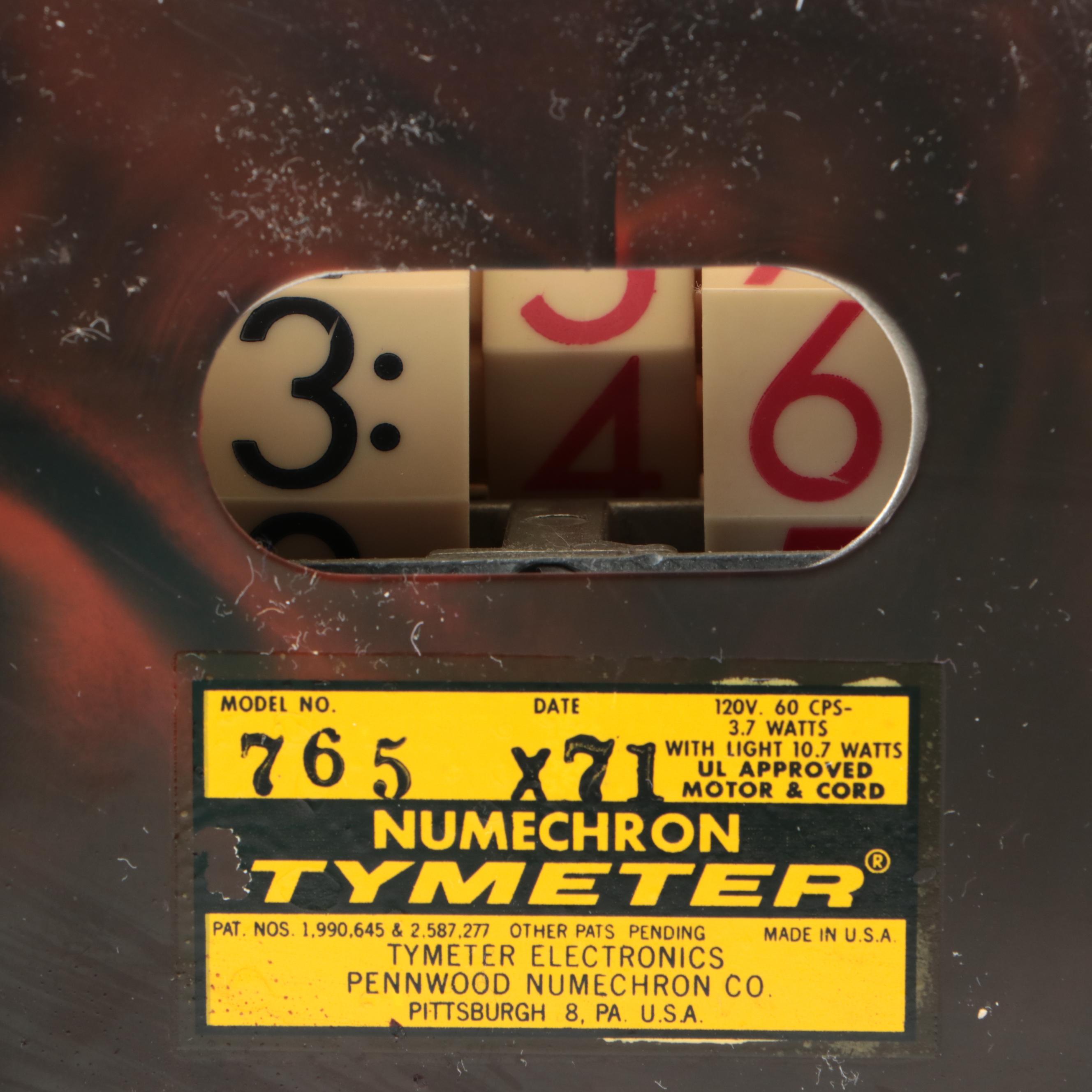 Numechron Tymeter Model 765 Bakelite Case Clock, 1971