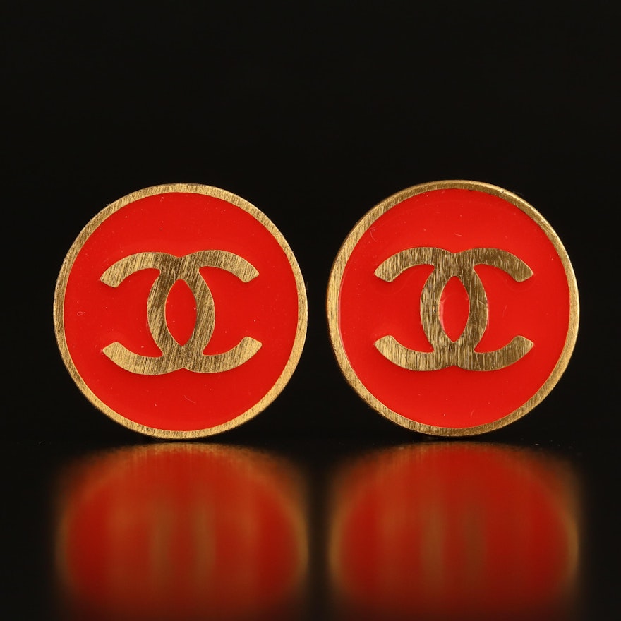 Vintage Chanel Enamel Logo Earrings