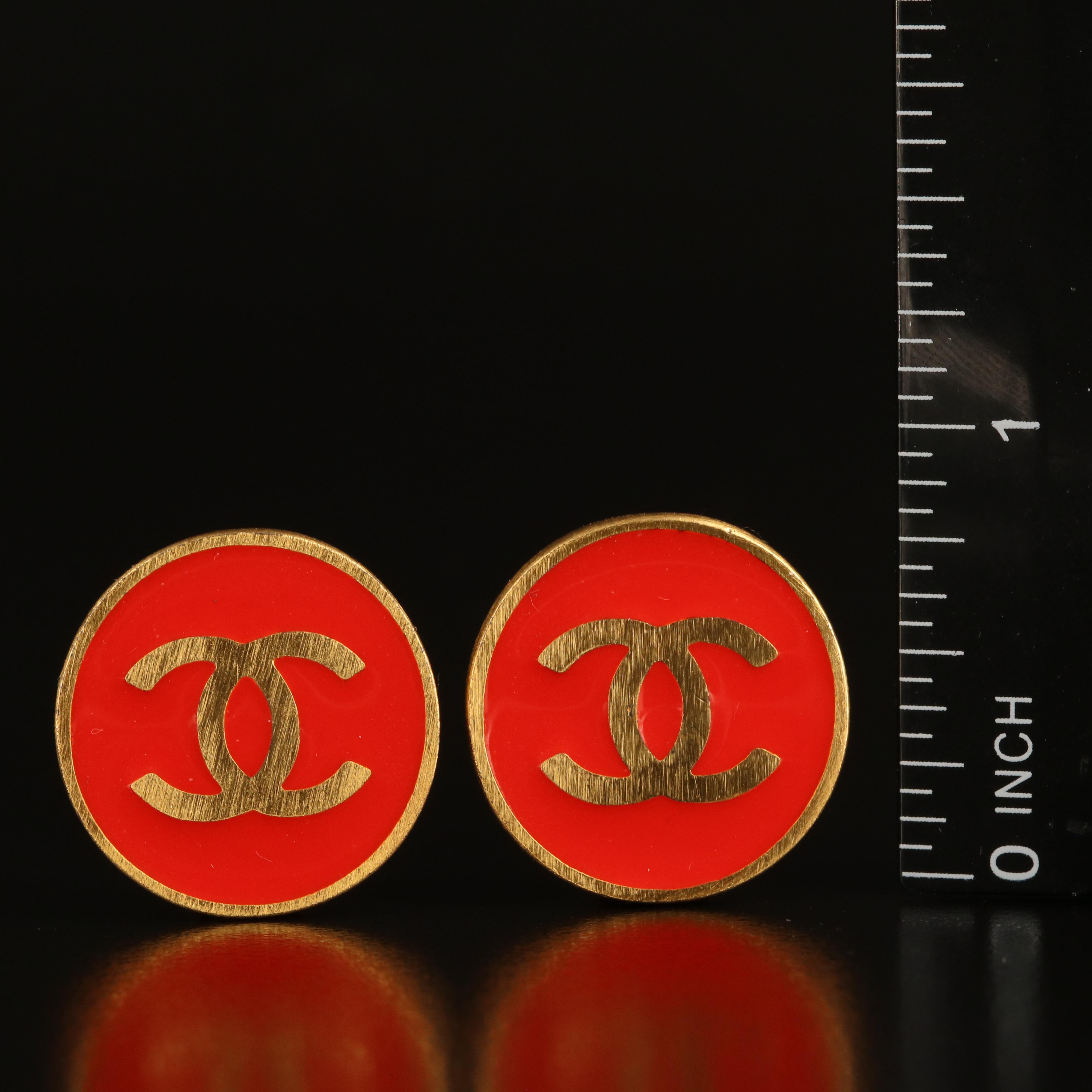 Vintage Chanel Enamel Logo Earrings