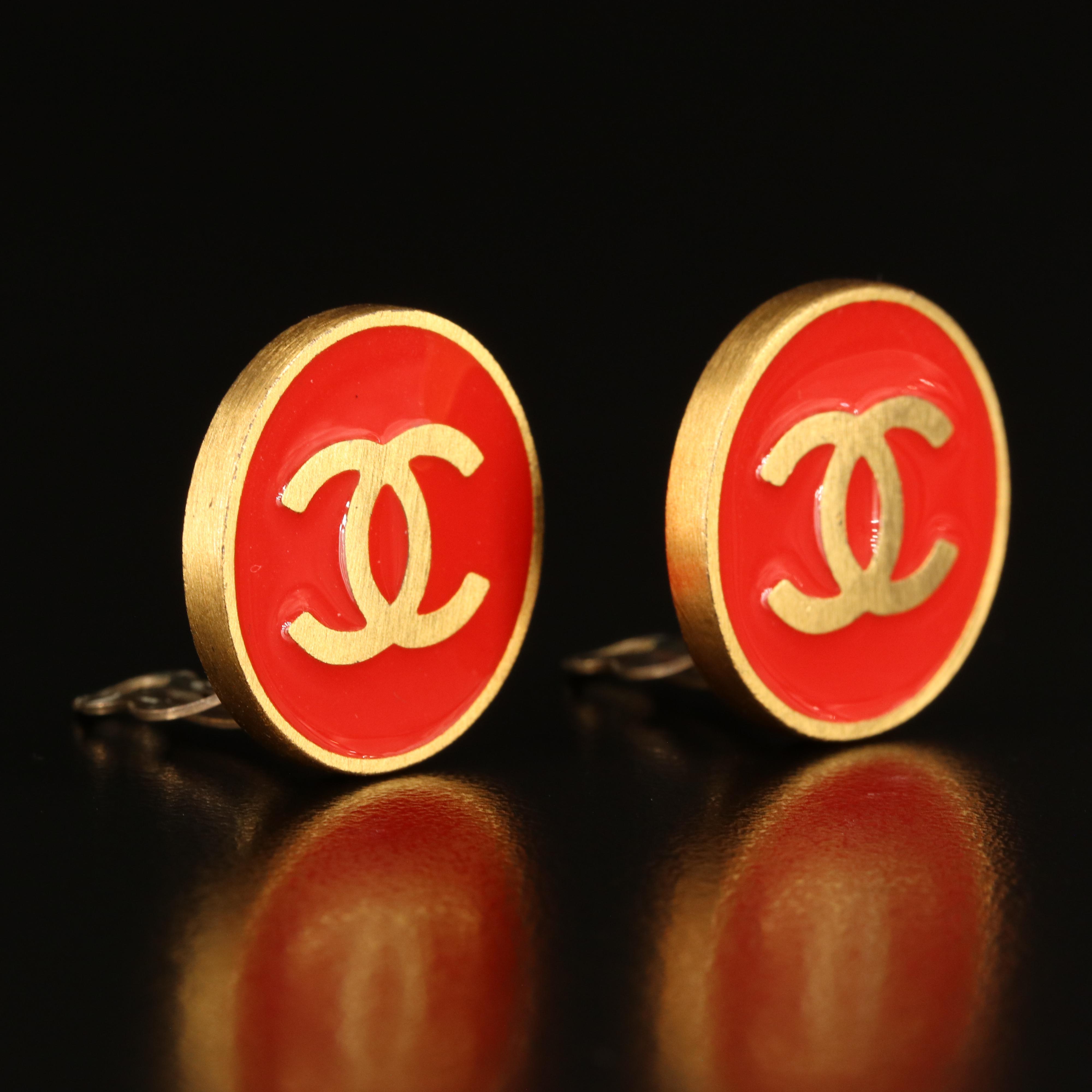 Vintage Chanel Enamel Logo Earrings