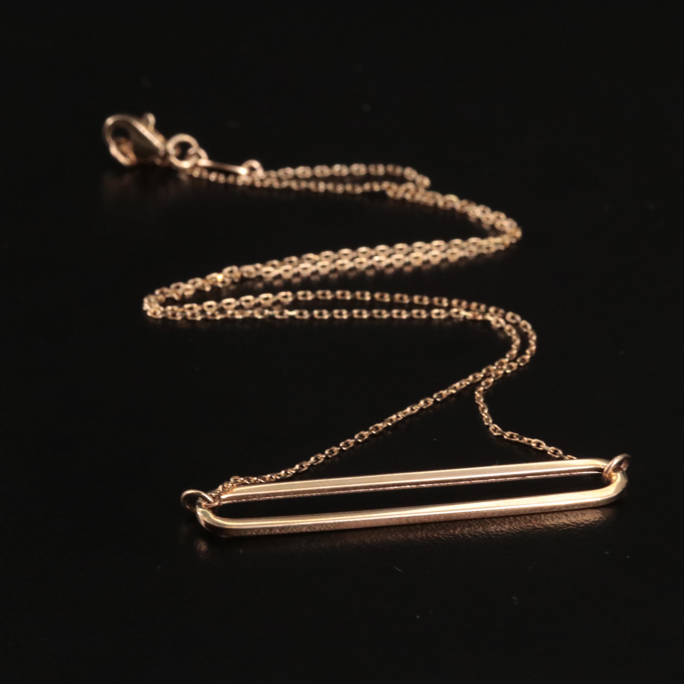 14K Open Oblong Pendant Necklace