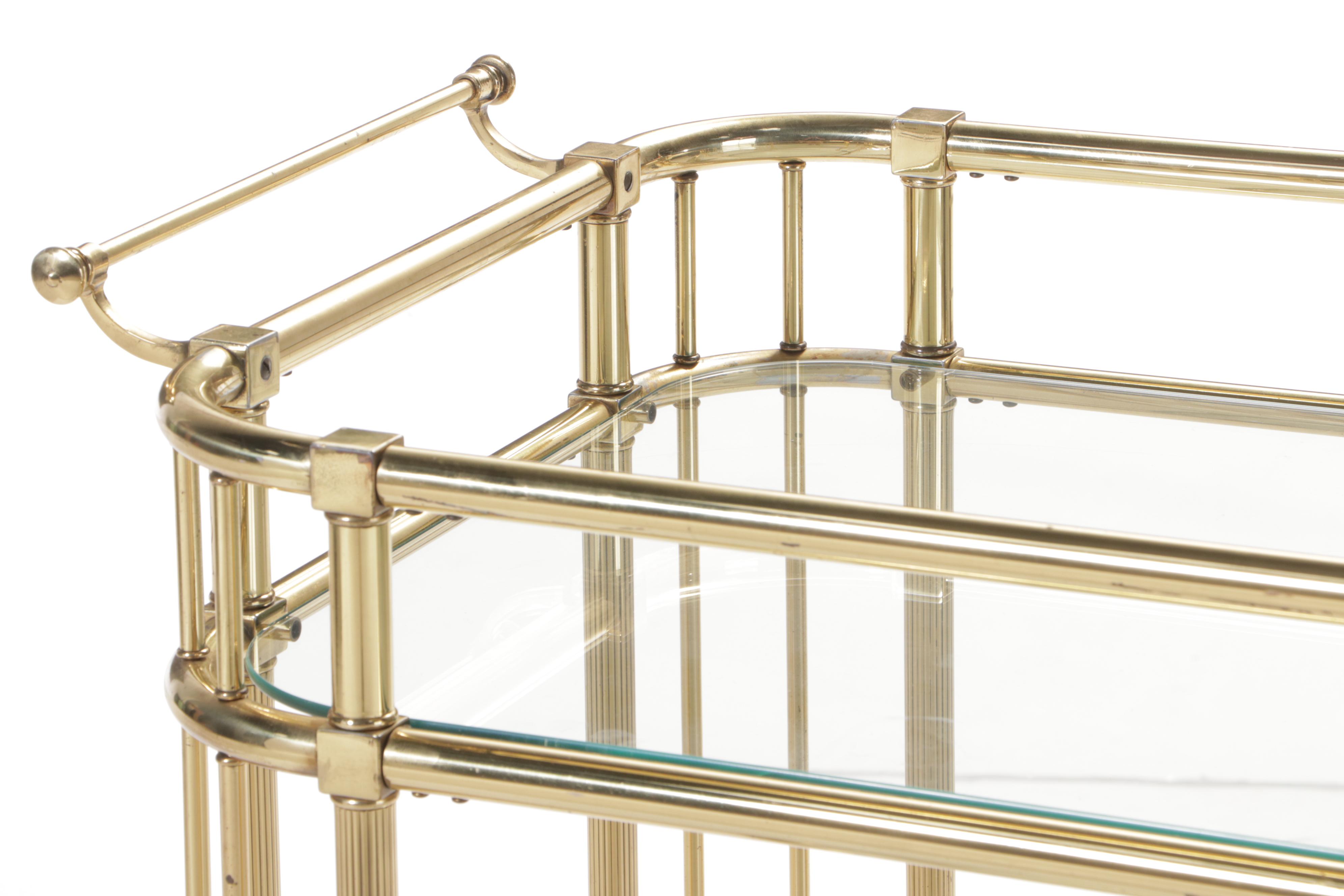 Hollywood Regency Style Brass and Glass Two-Tier Serving Cart