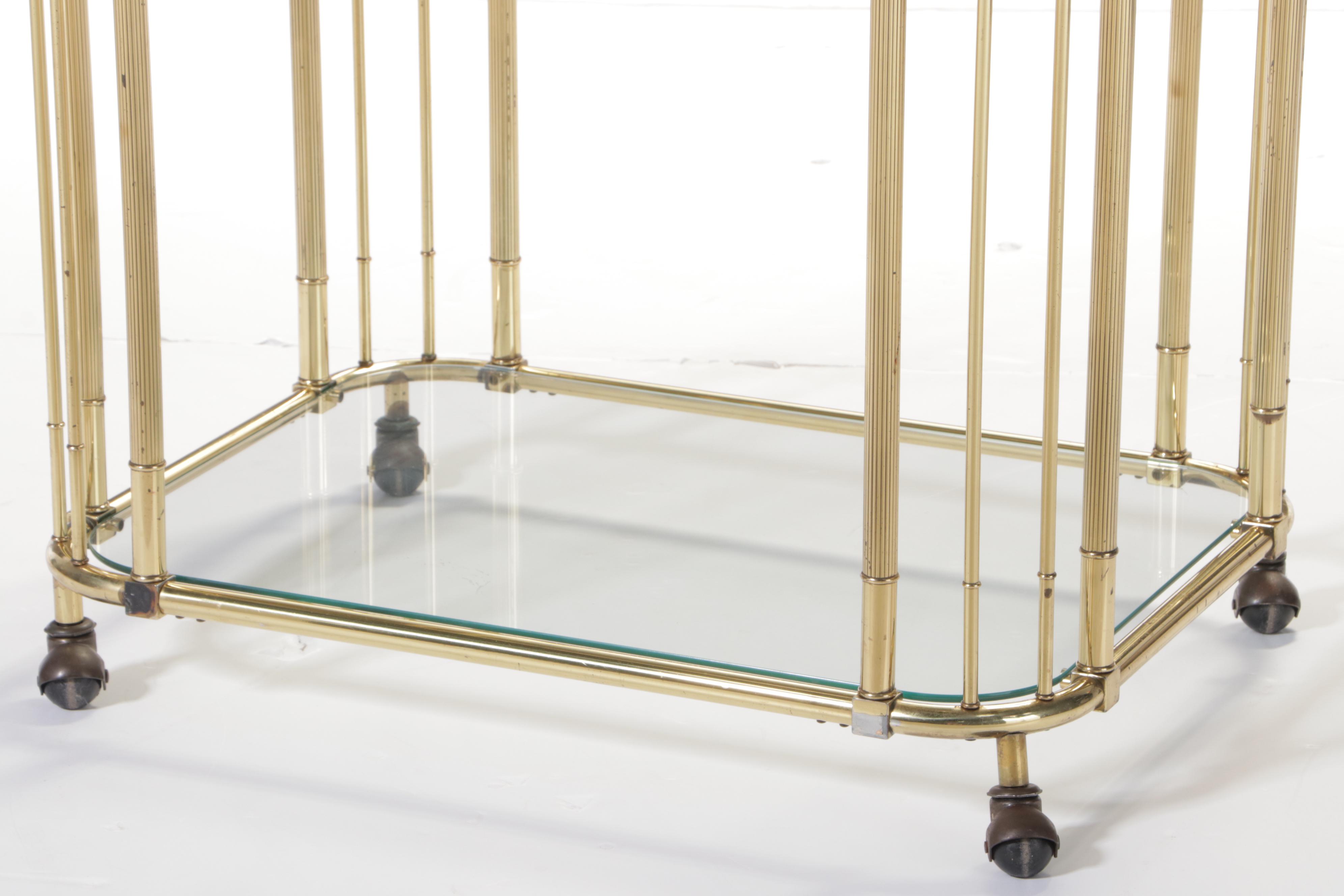 Hollywood Regency Style Brass and Glass Two-Tier Serving Cart