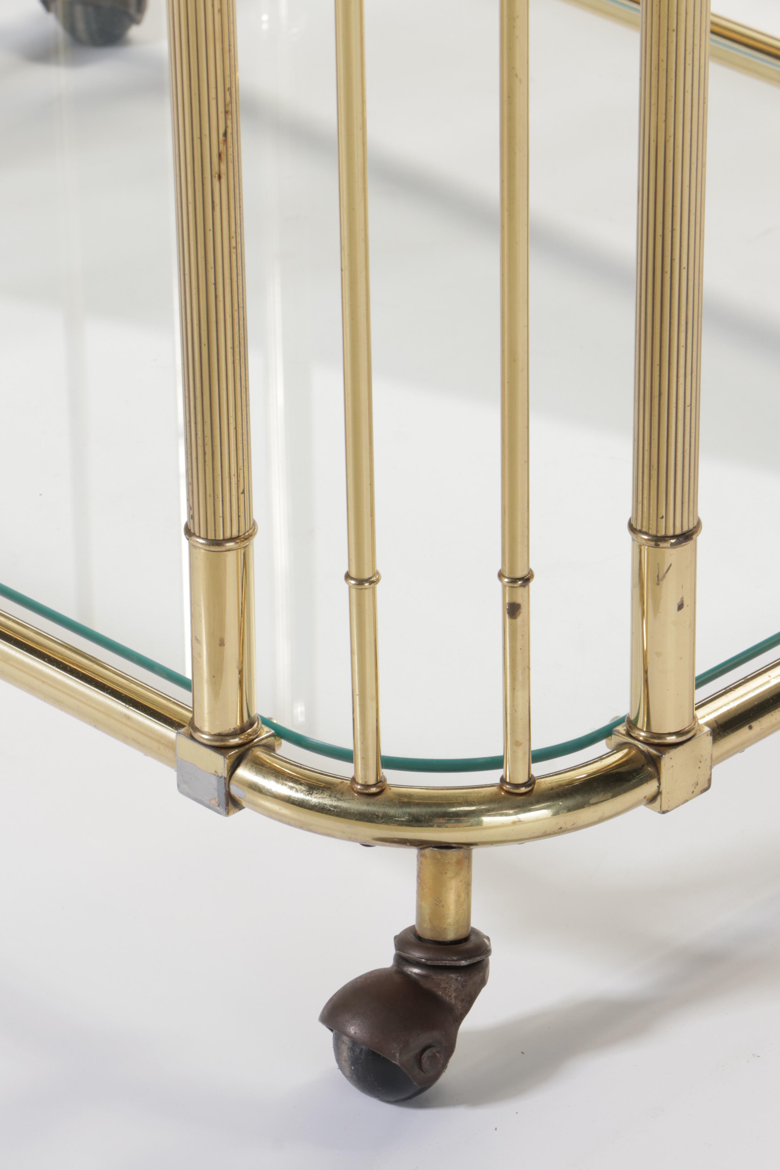 Hollywood Regency Style Brass and Glass Two-Tier Serving Cart