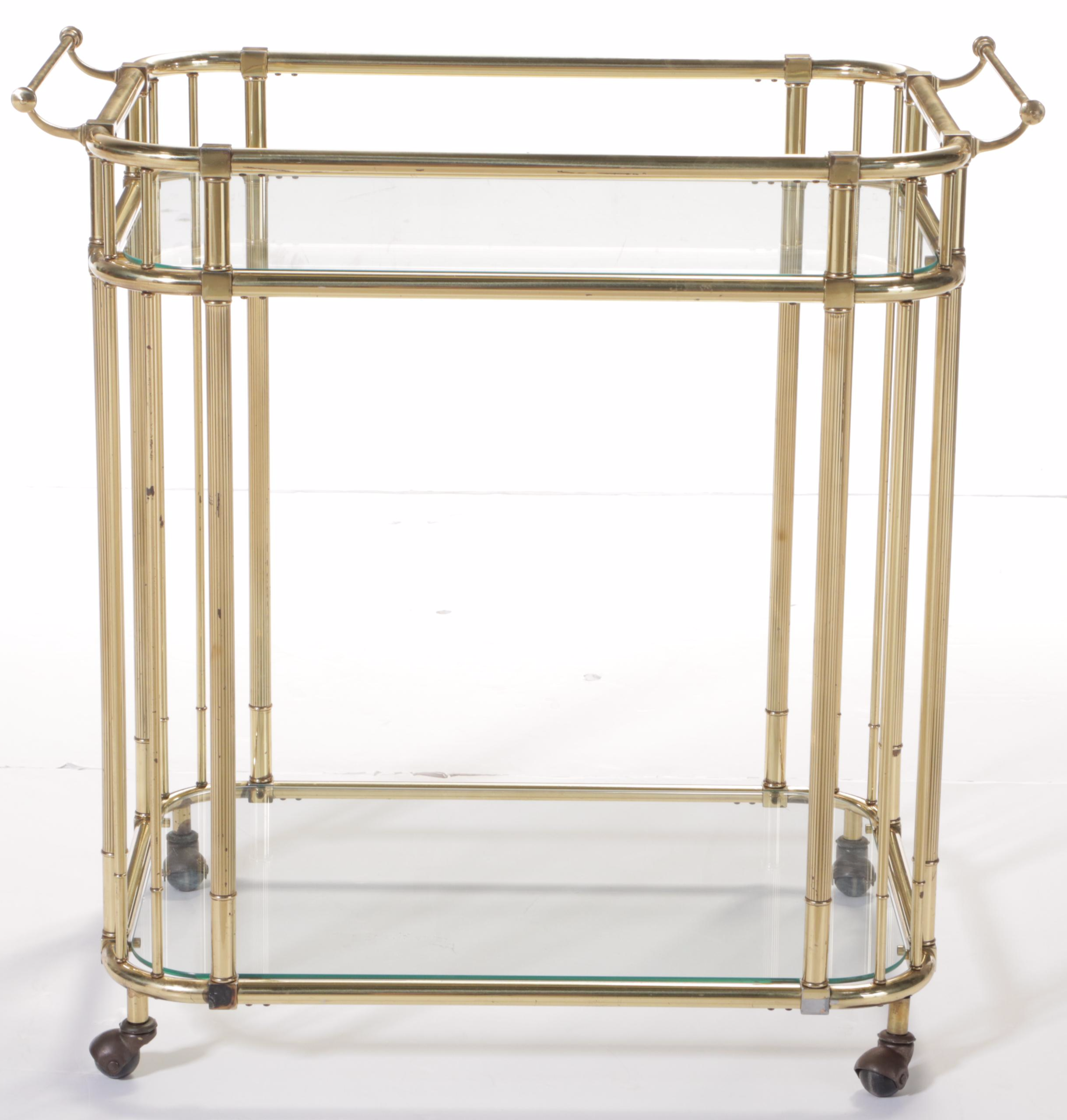 Hollywood Regency Style Brass and Glass Two-Tier Serving Cart