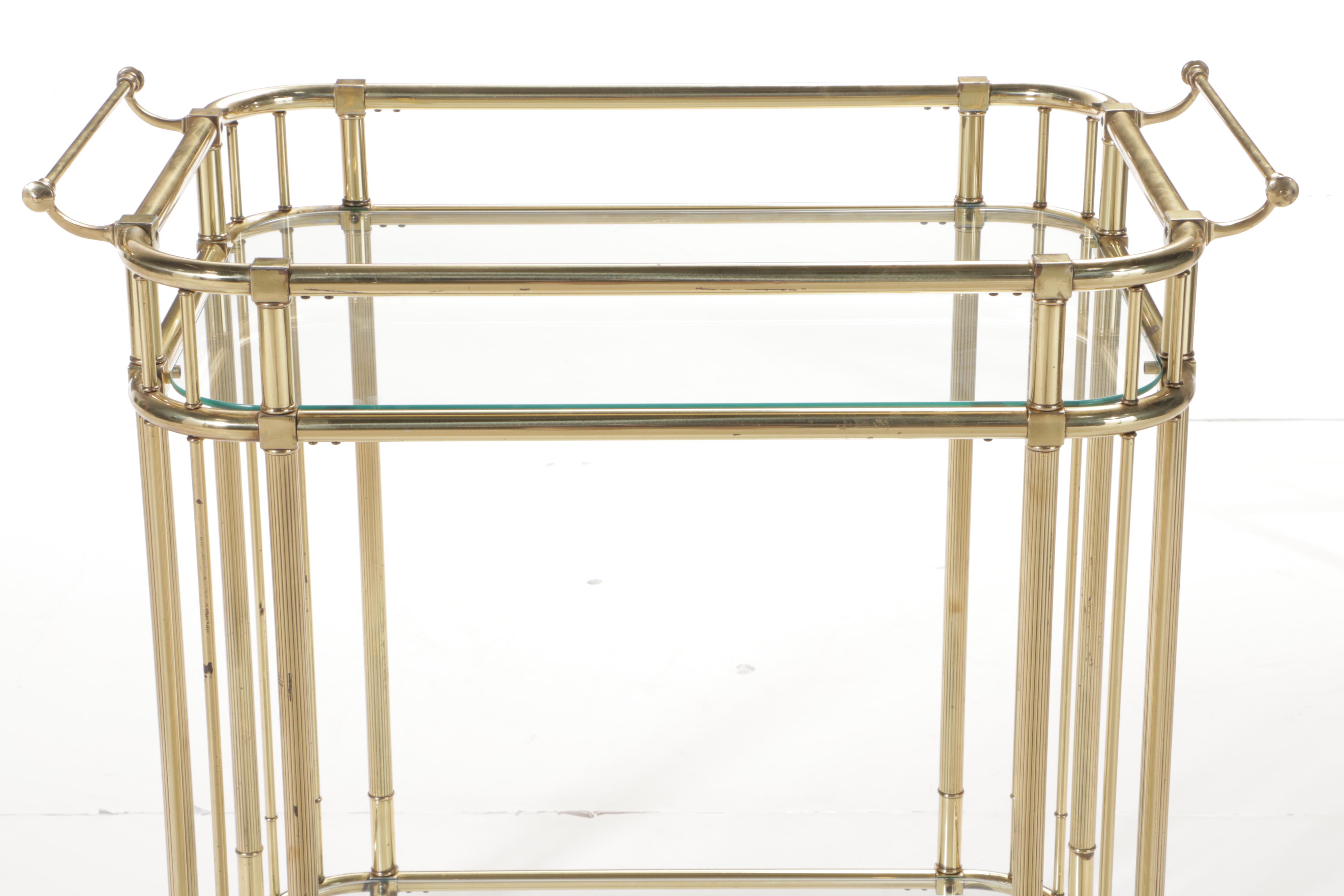 Hollywood Regency Style Brass and Glass Two-Tier Serving Cart