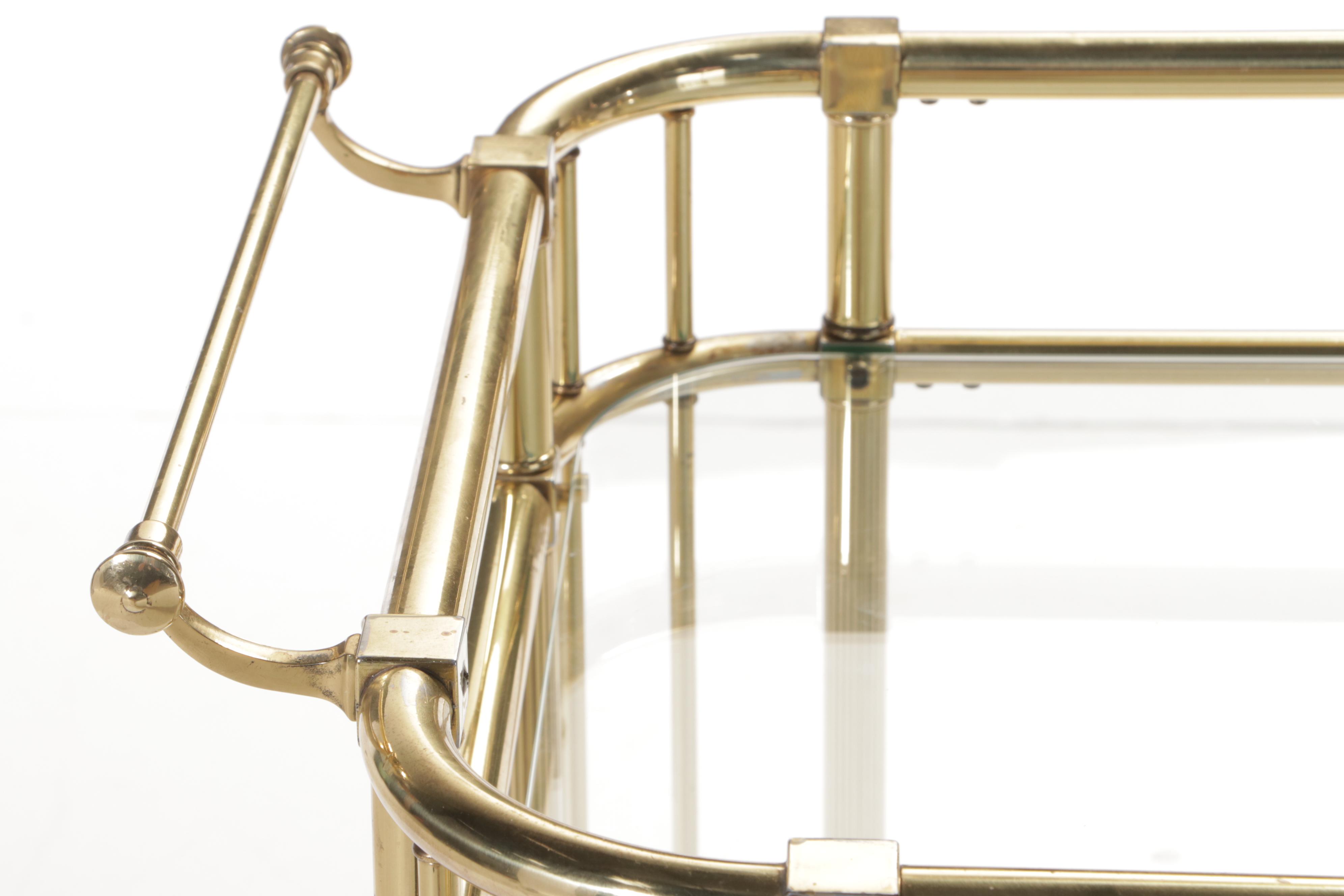 Hollywood Regency Style Brass and Glass Two-Tier Serving Cart