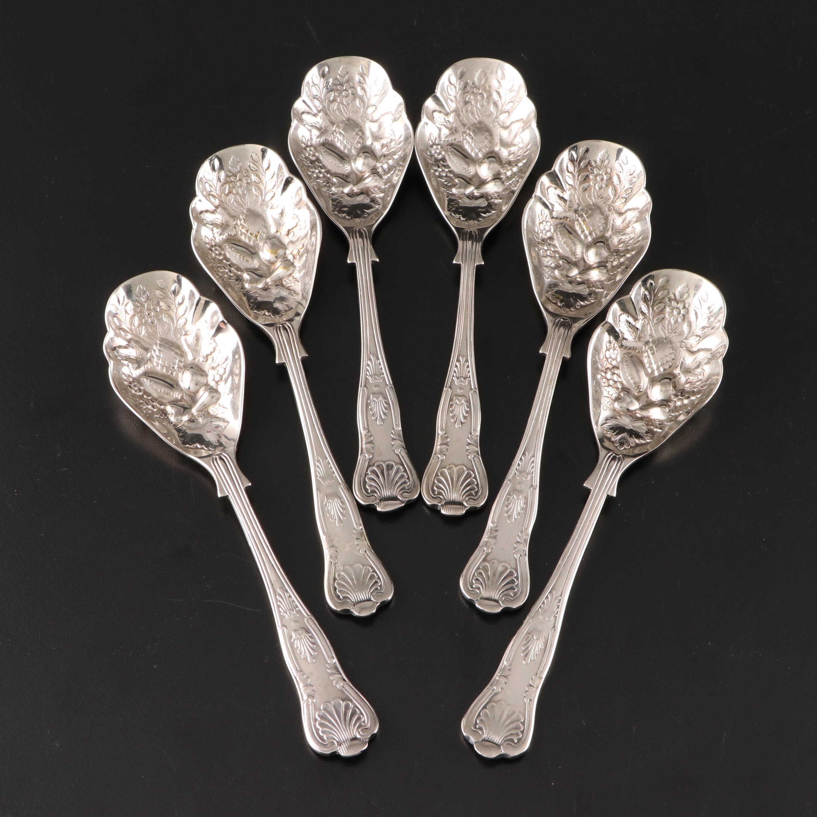 William Adams and Other Silver Plate Fruit Spoons with MOP Handled Knives