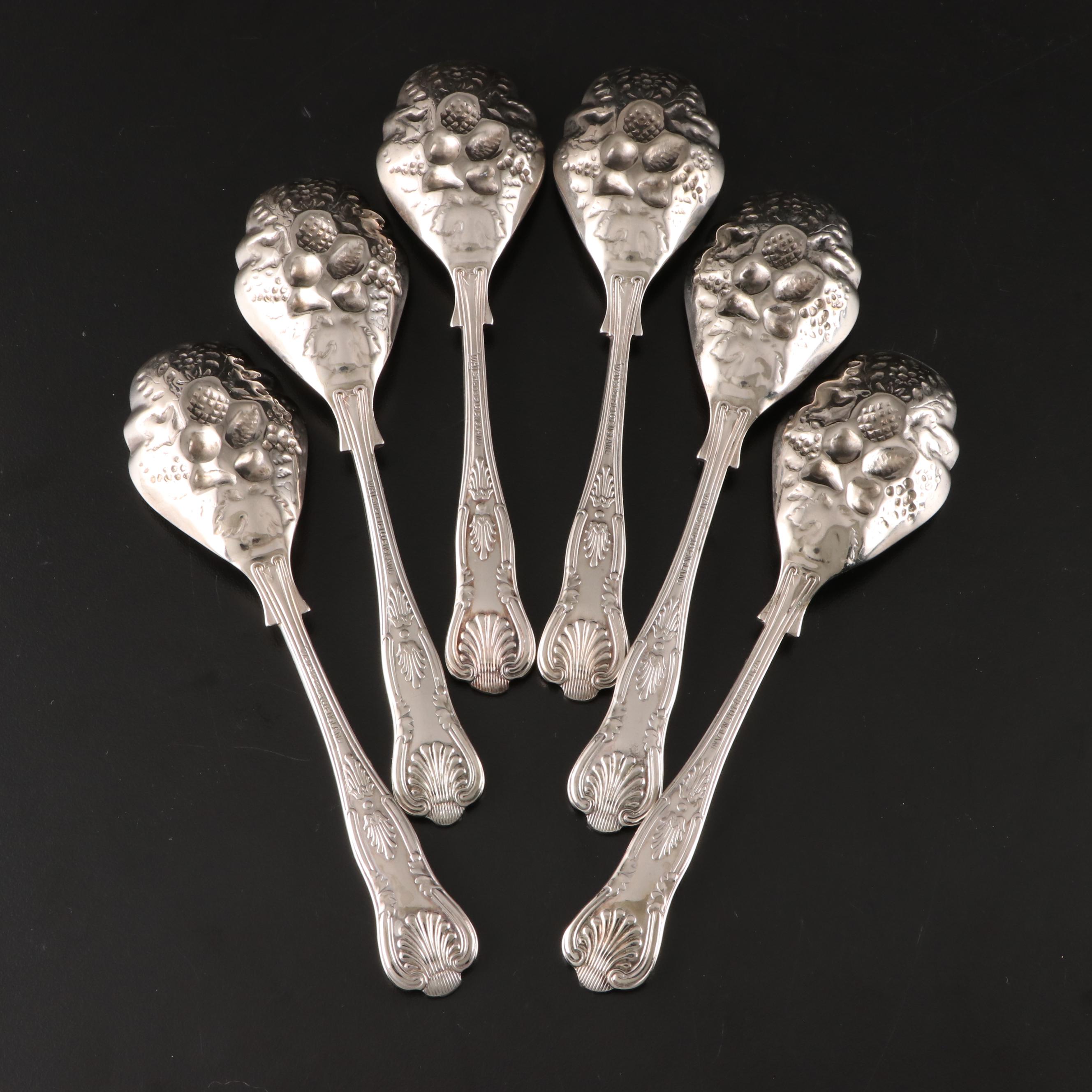 William Adams and Other Silver Plate Fruit Spoons with MOP Handled Knives