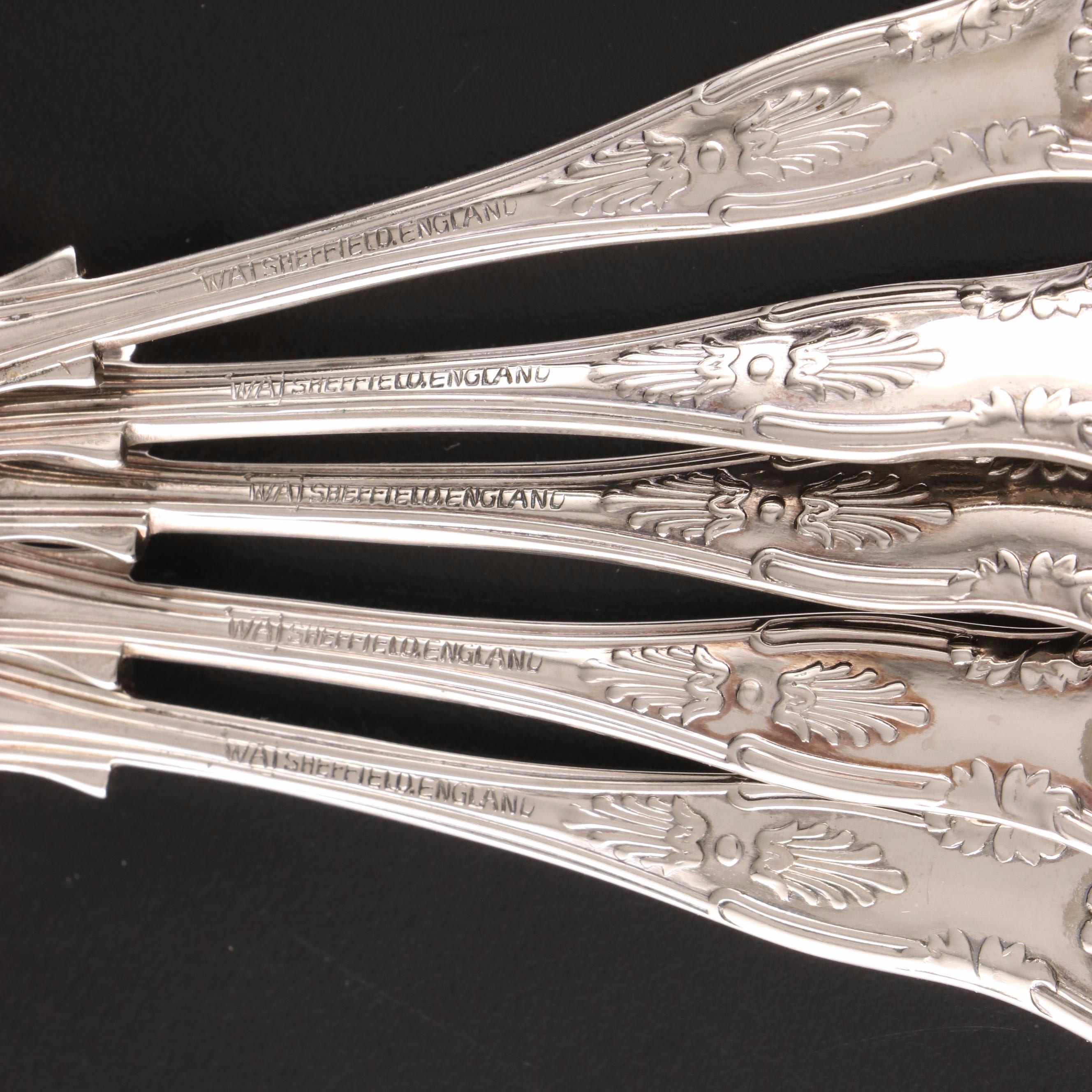 William Adams and Other Silver Plate Fruit Spoons with MOP Handled Knives