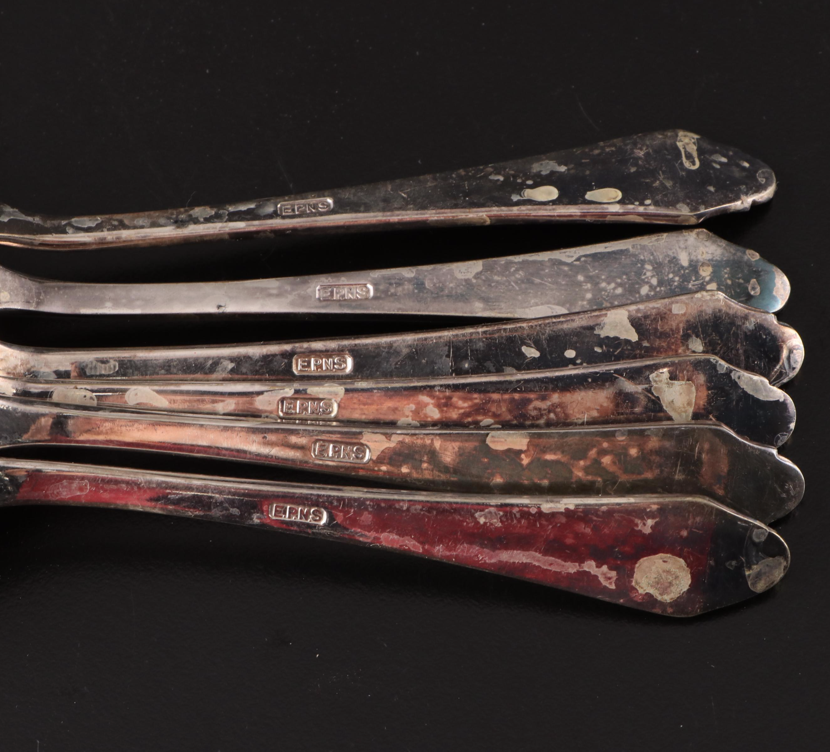 William Adams and Other Silver Plate Fruit Spoons with MOP Handled Knives