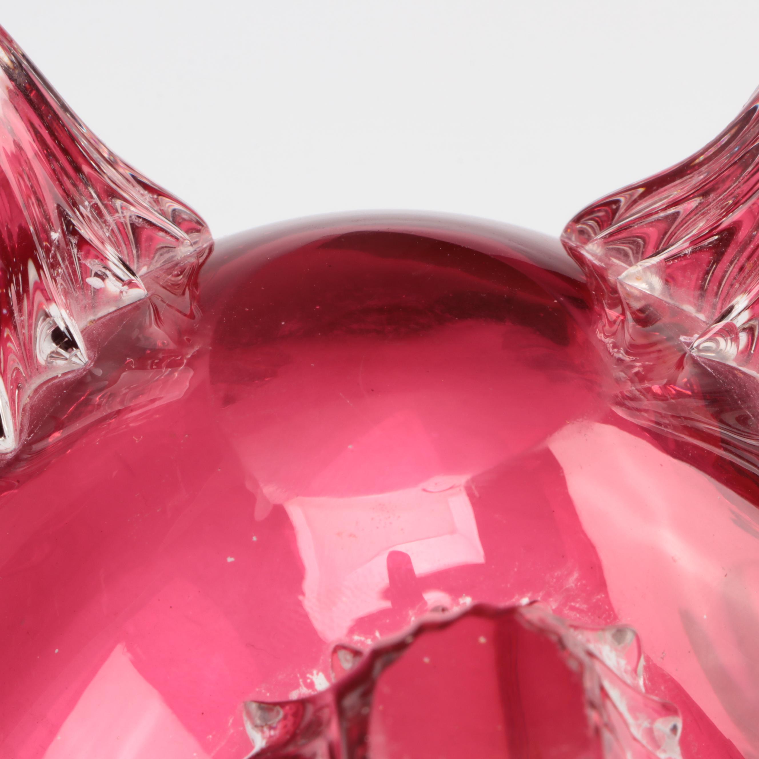 Moser Hand-Painted Cranberry Glass Scrolled Foot Vase, Late 19th/ Early 20th C.