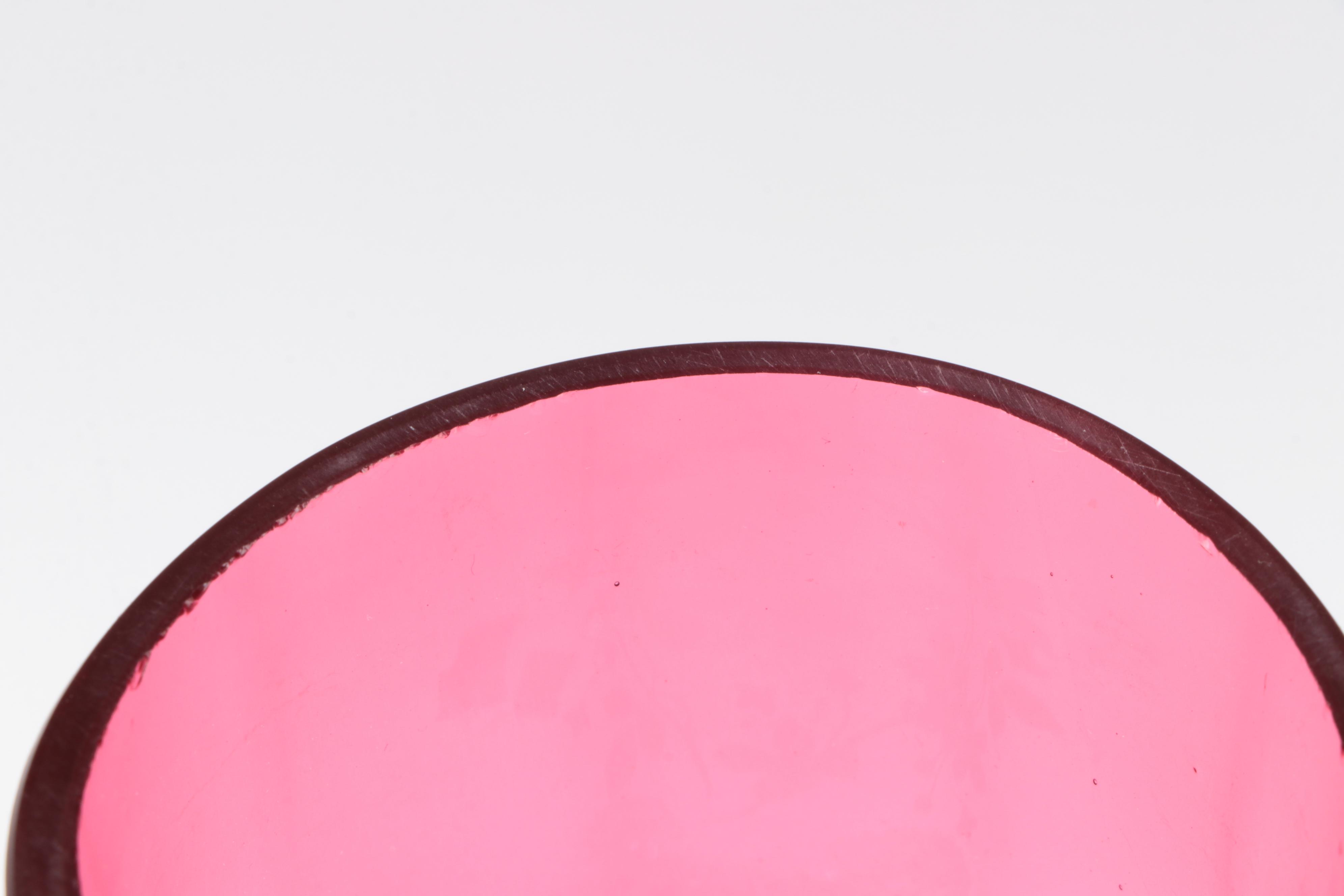 Moser Hand-Painted Cranberry Glass Scrolled Foot Vase, Late 19th/ Early 20th C.