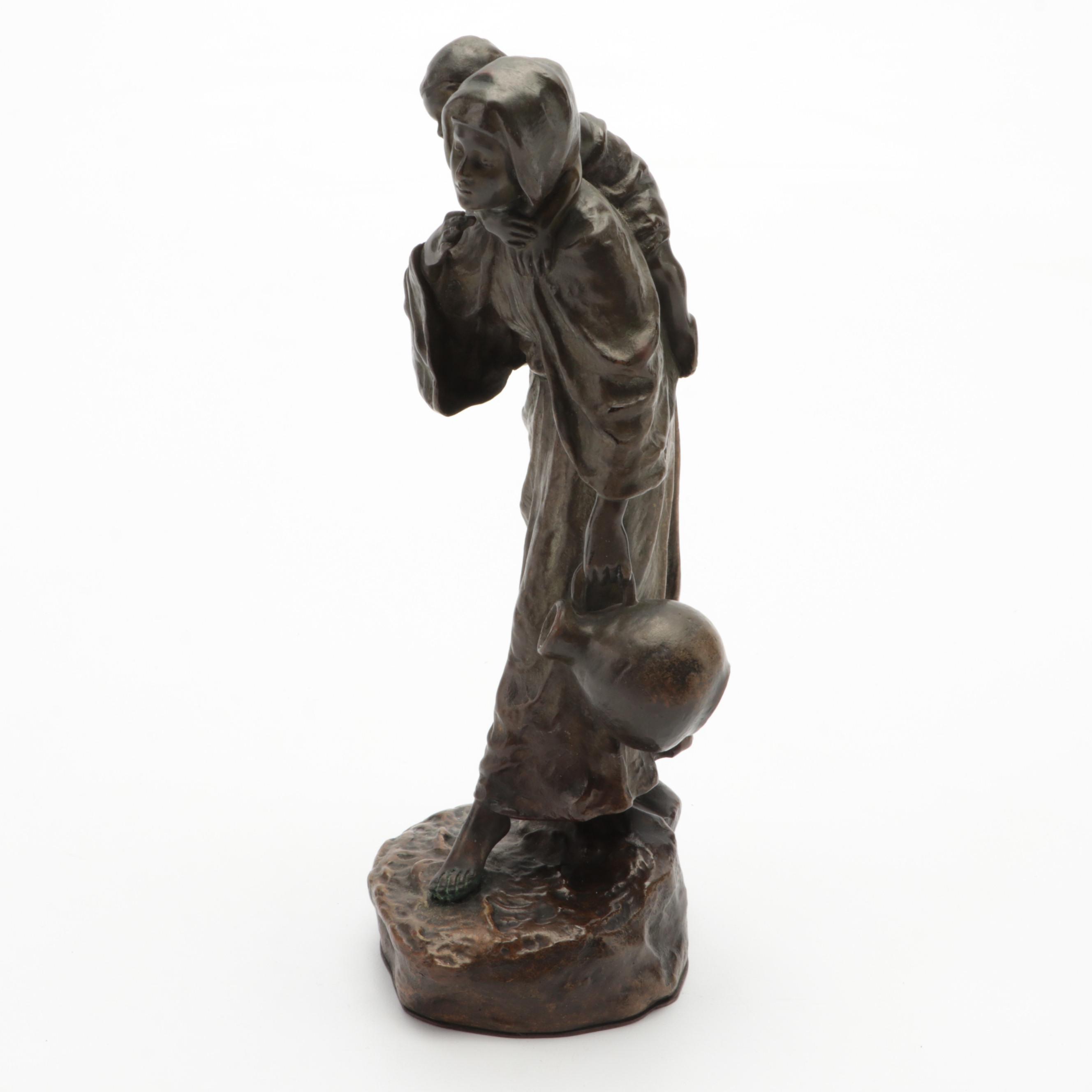 Andor Ruff Bronze Sculpture of Mother and Child, Early 20th Century