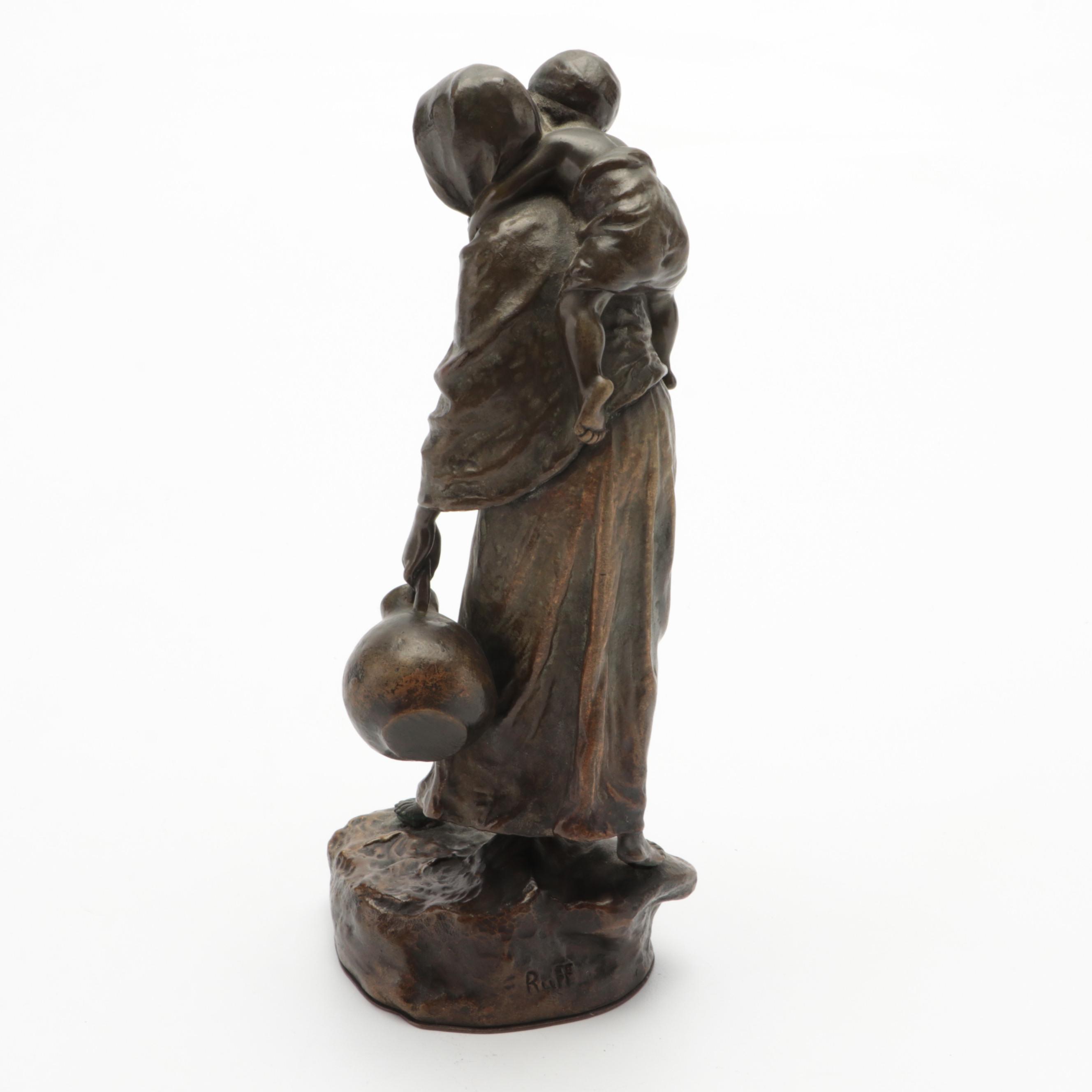 Andor Ruff Bronze Sculpture of Mother and Child, Early 20th Century