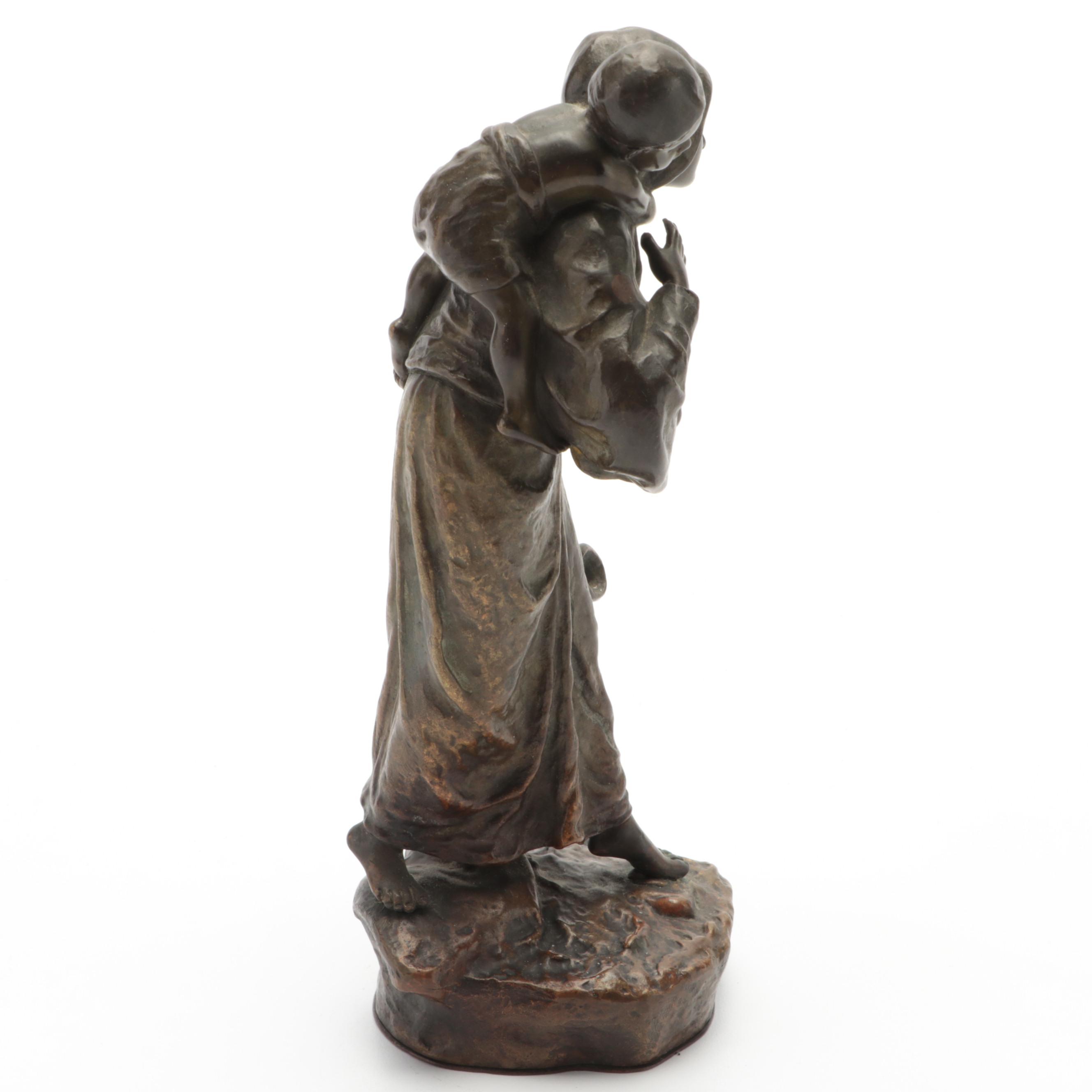 Andor Ruff Bronze Sculpture of Mother and Child, Early 20th Century