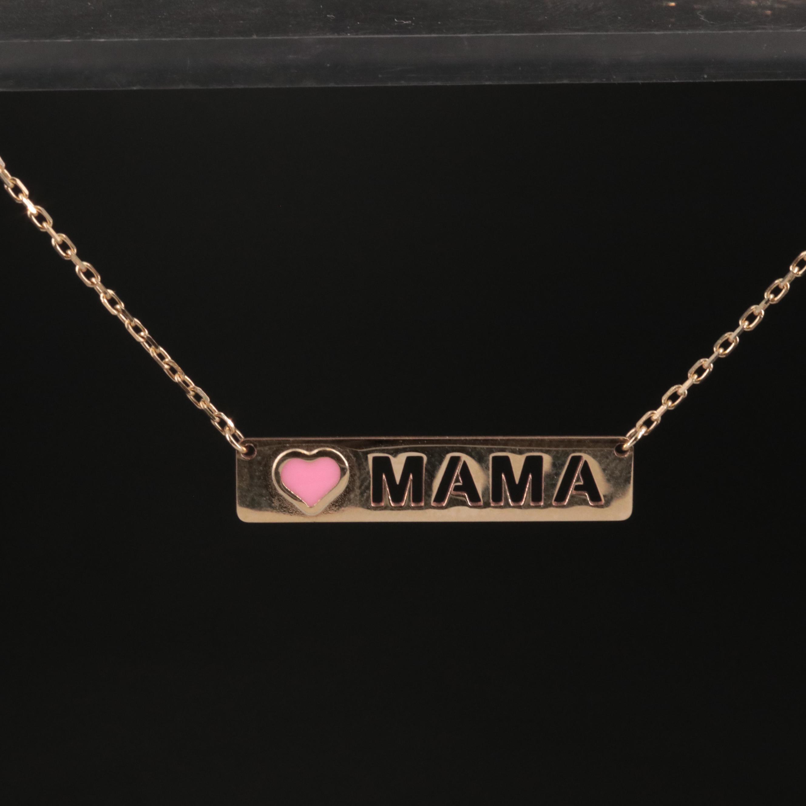 10K Heart and "Mama" Bar Necklace