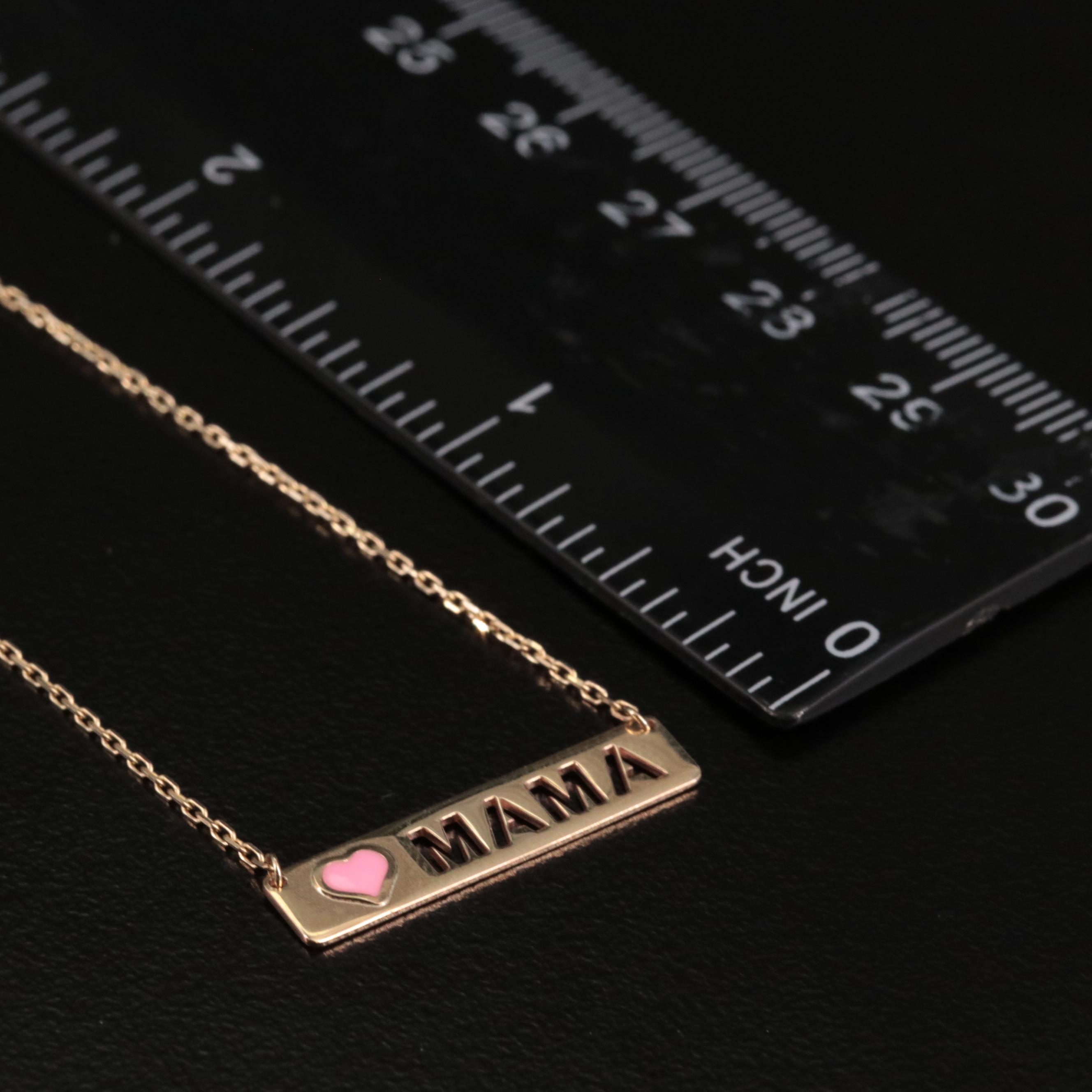10K Heart and "Mama" Bar Necklace