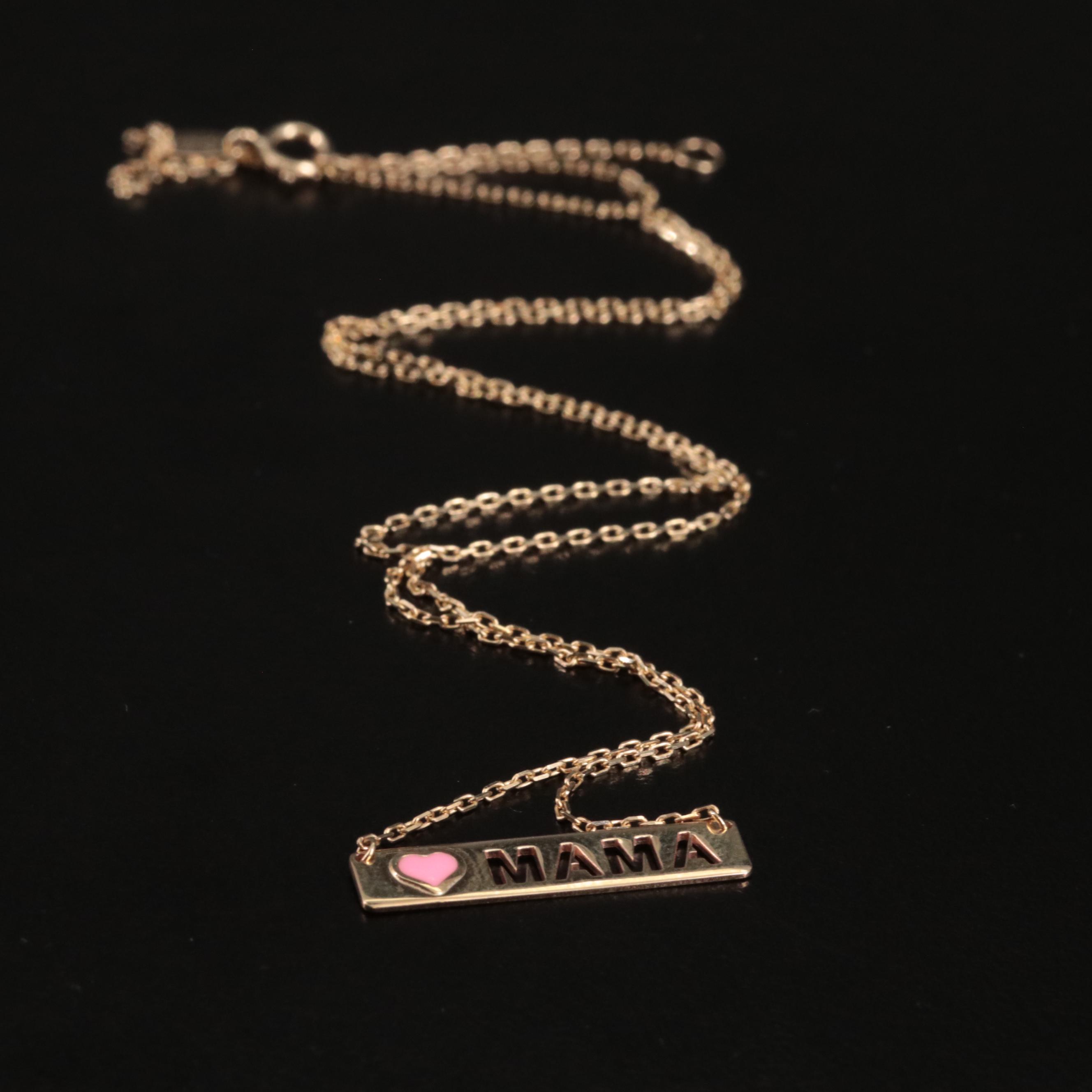10K Heart and "Mama" Bar Necklace