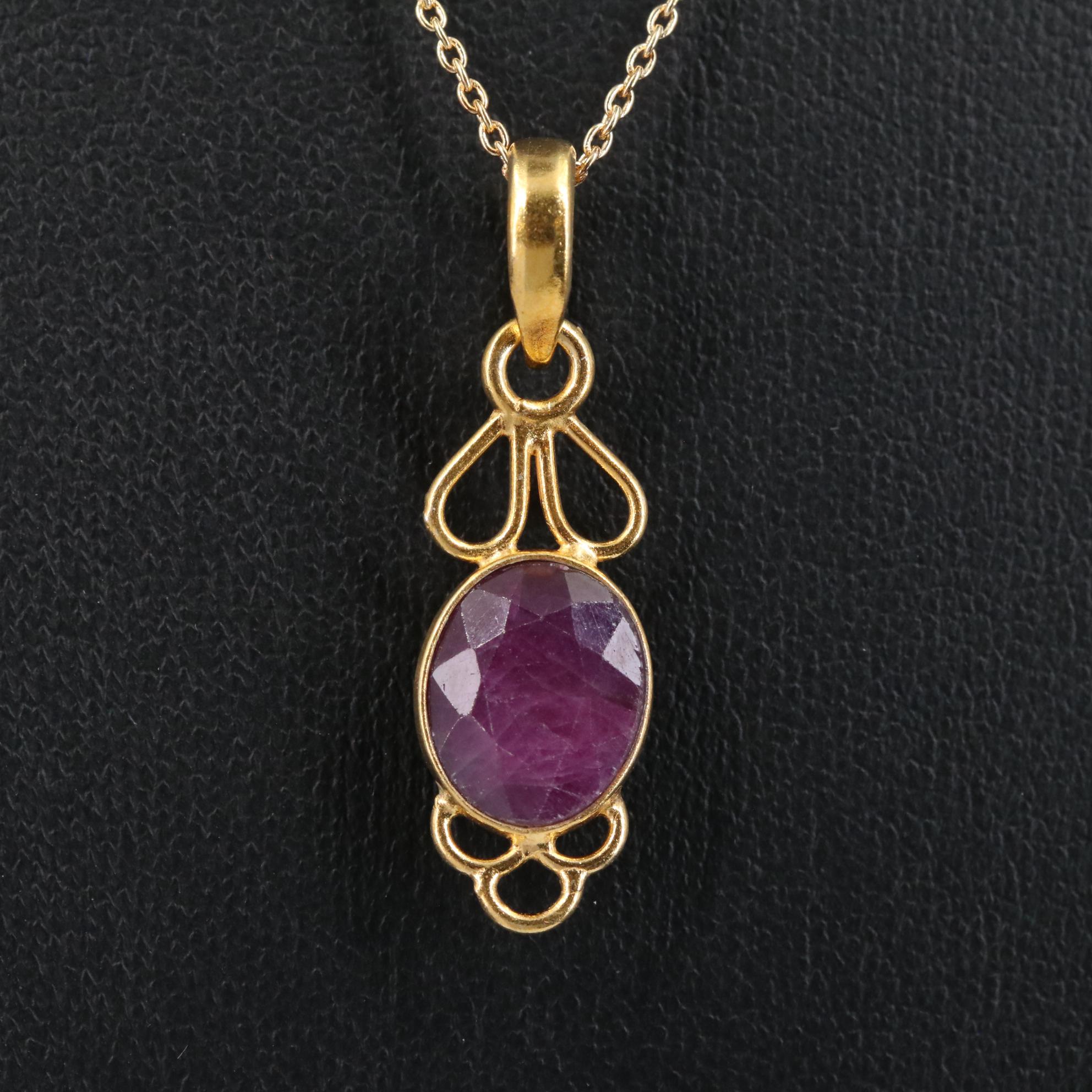 Sterling Filled Corundum Pendant Necklace