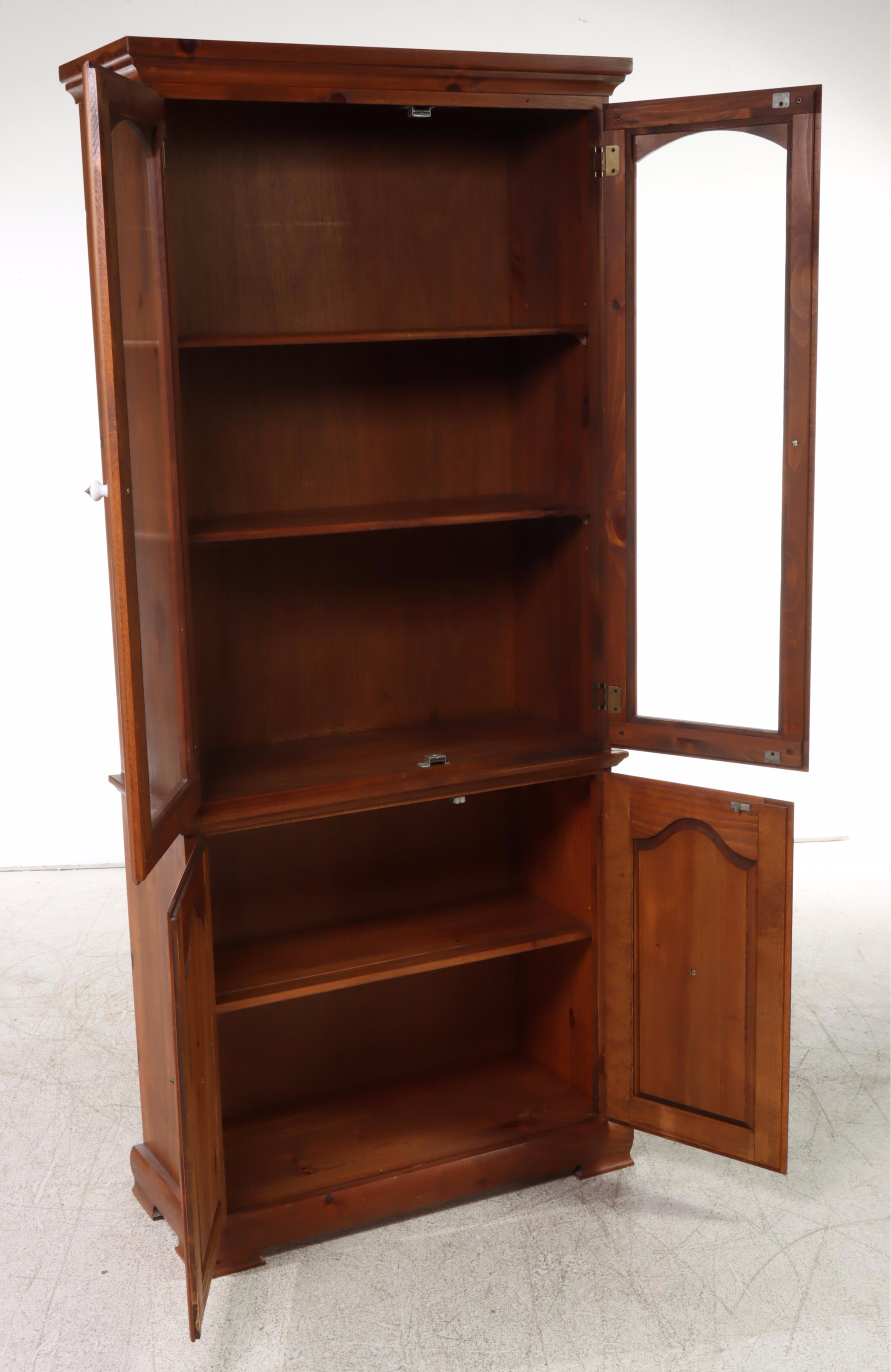 American Colonial Style Pine China Cabinet, Mid to Late 20th Century