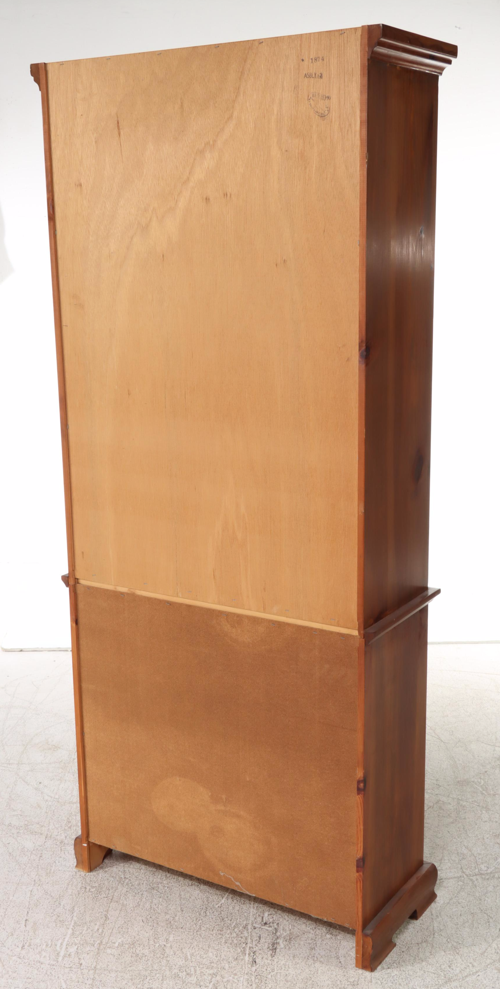 American Colonial Style Pine China Cabinet, Mid to Late 20th Century