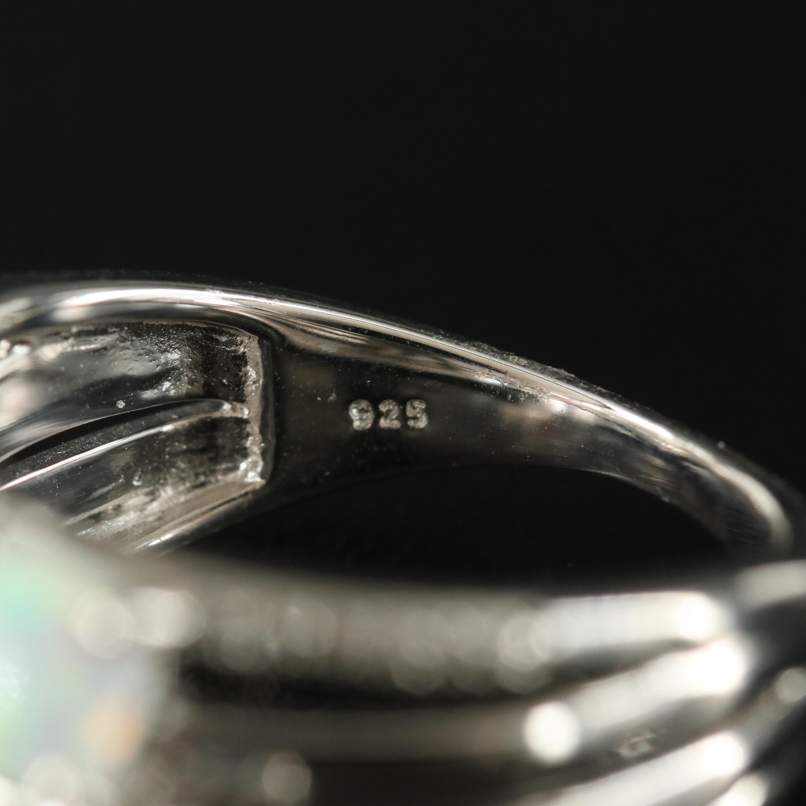 Sterling Opal, Topaz and Sapphire Crossover Ring