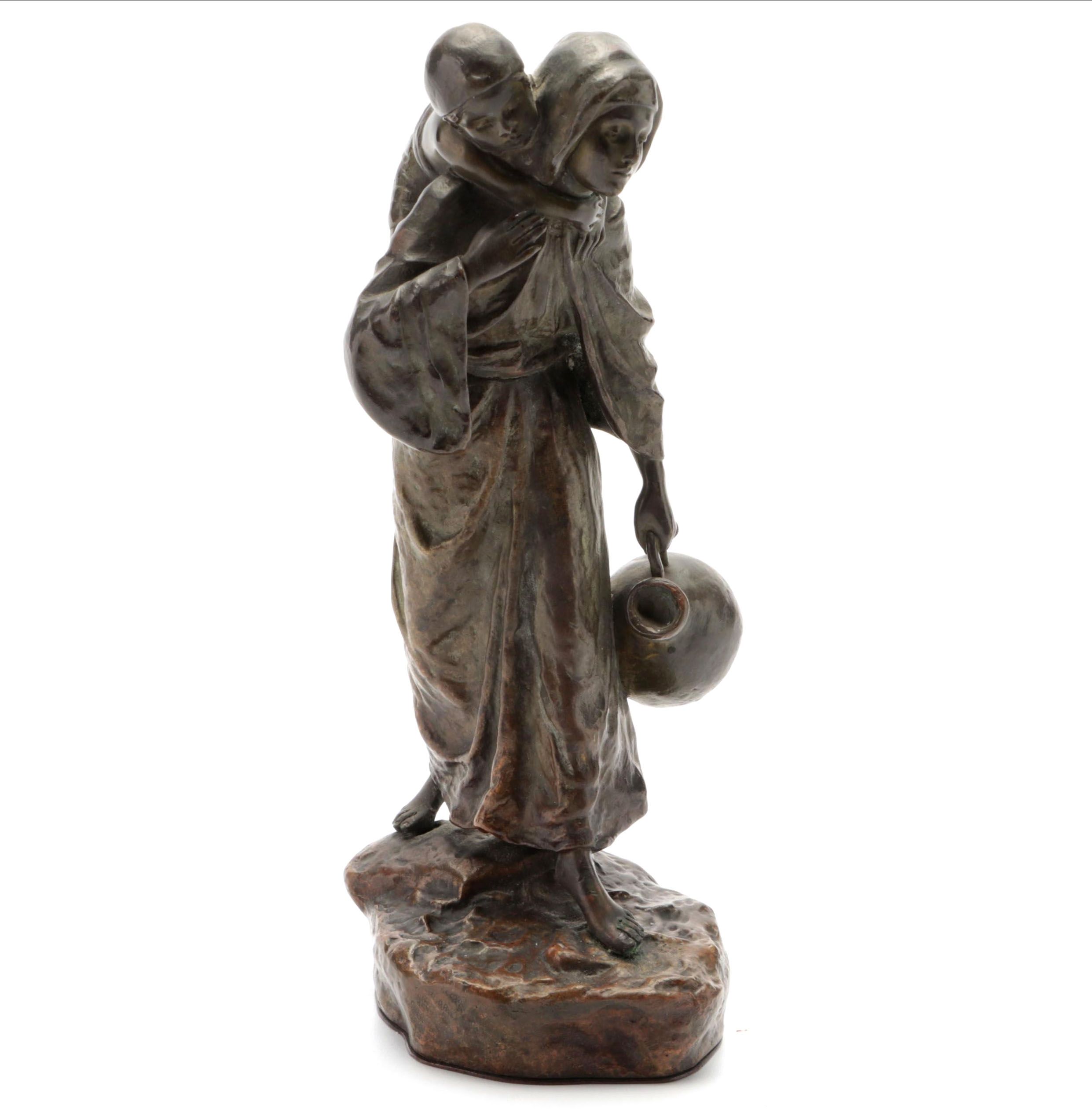 Andor Ruff Bronze Sculpture of Mother and Child, Early 20th Century