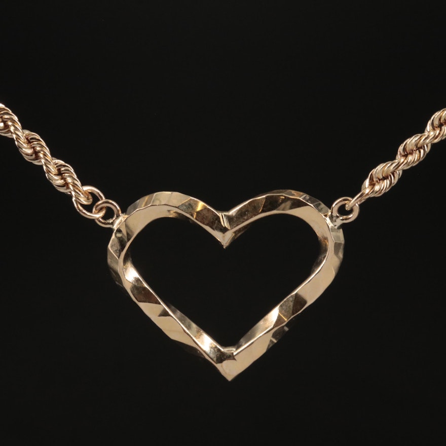 10K Twisted Open Heart Pendant Necklace