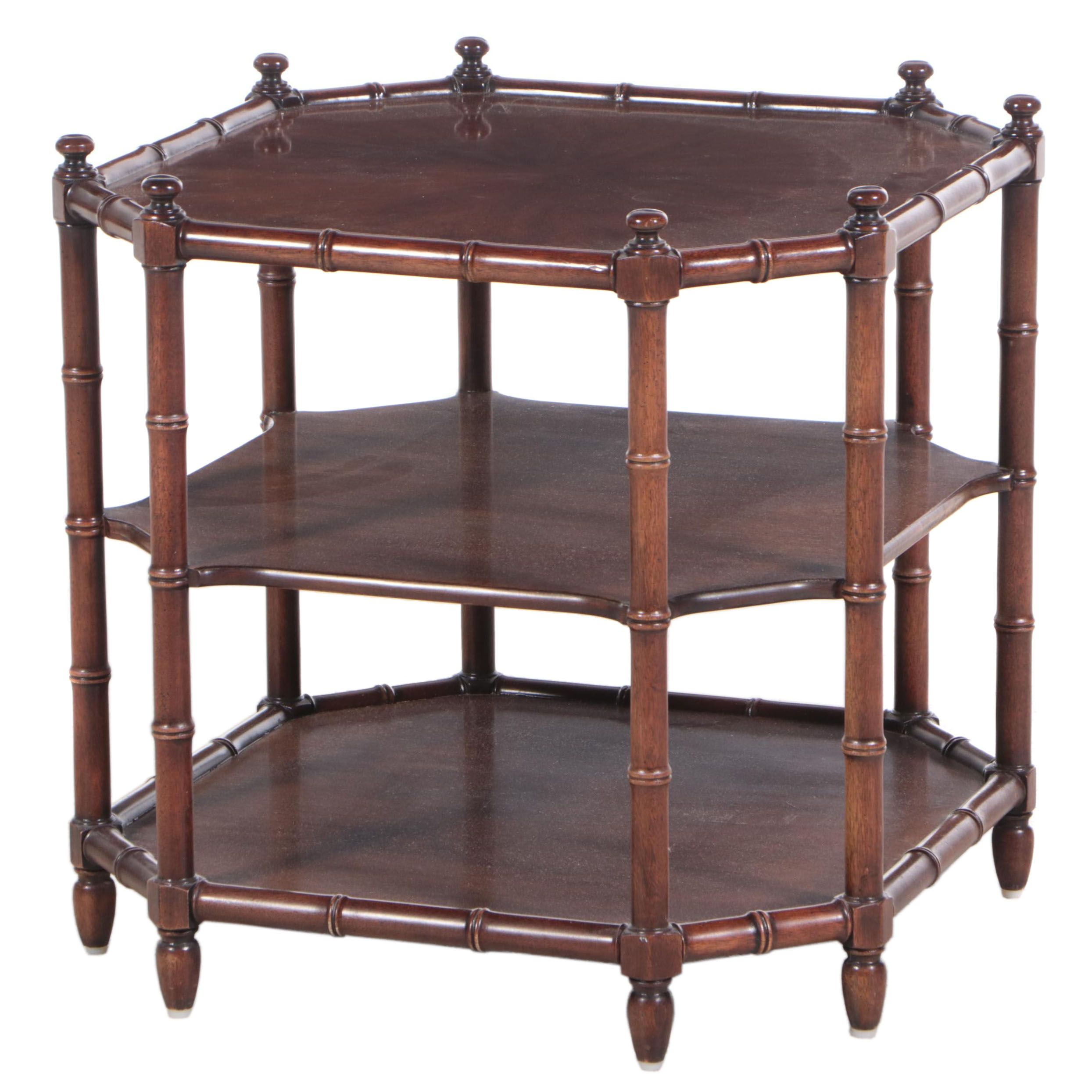 Henredon Regency Style Mahogany and Simulated Bamboo Three-Tier Side Table