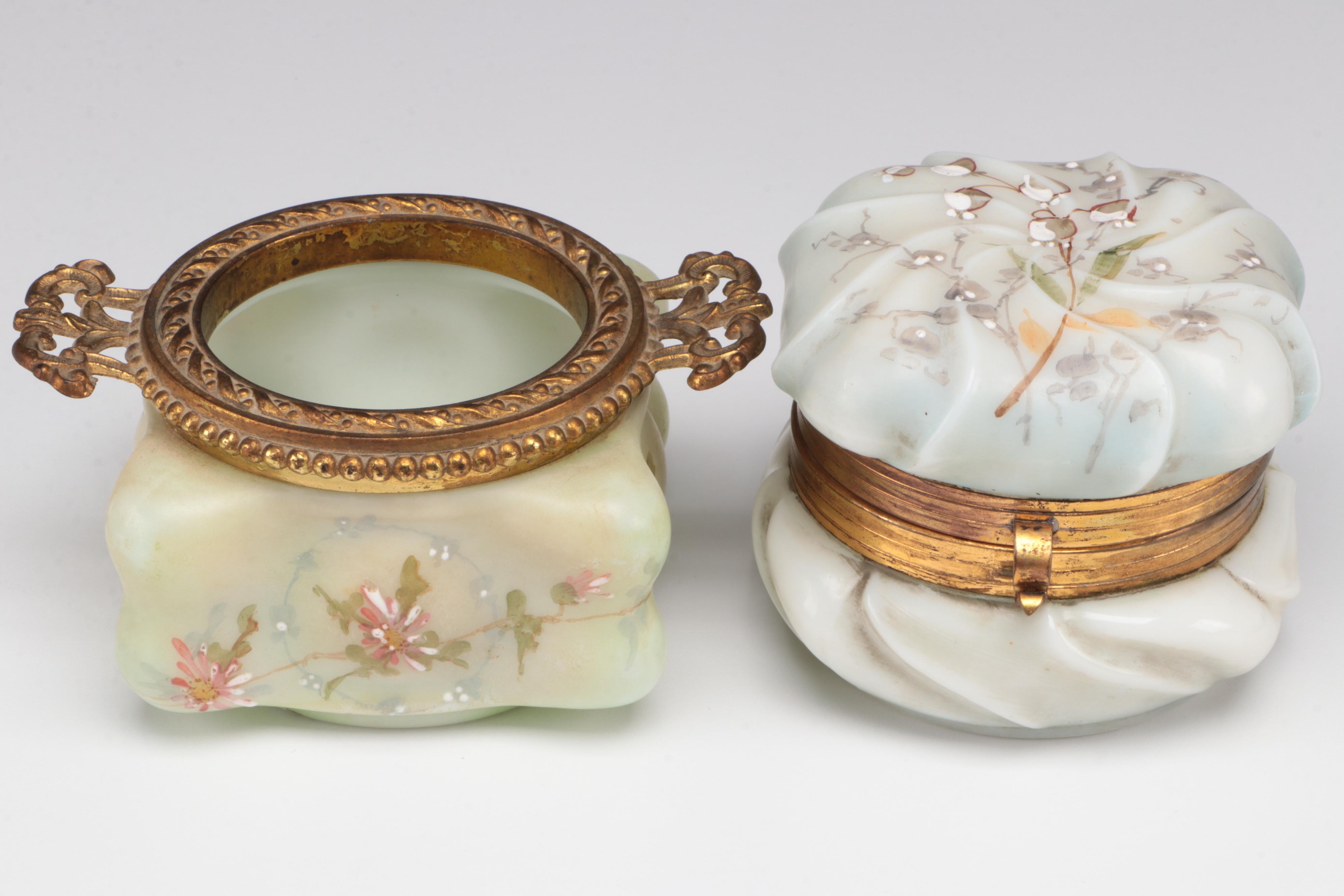 C.F. Monroe Wave Crest Floral Motif Glass Trinket Containers