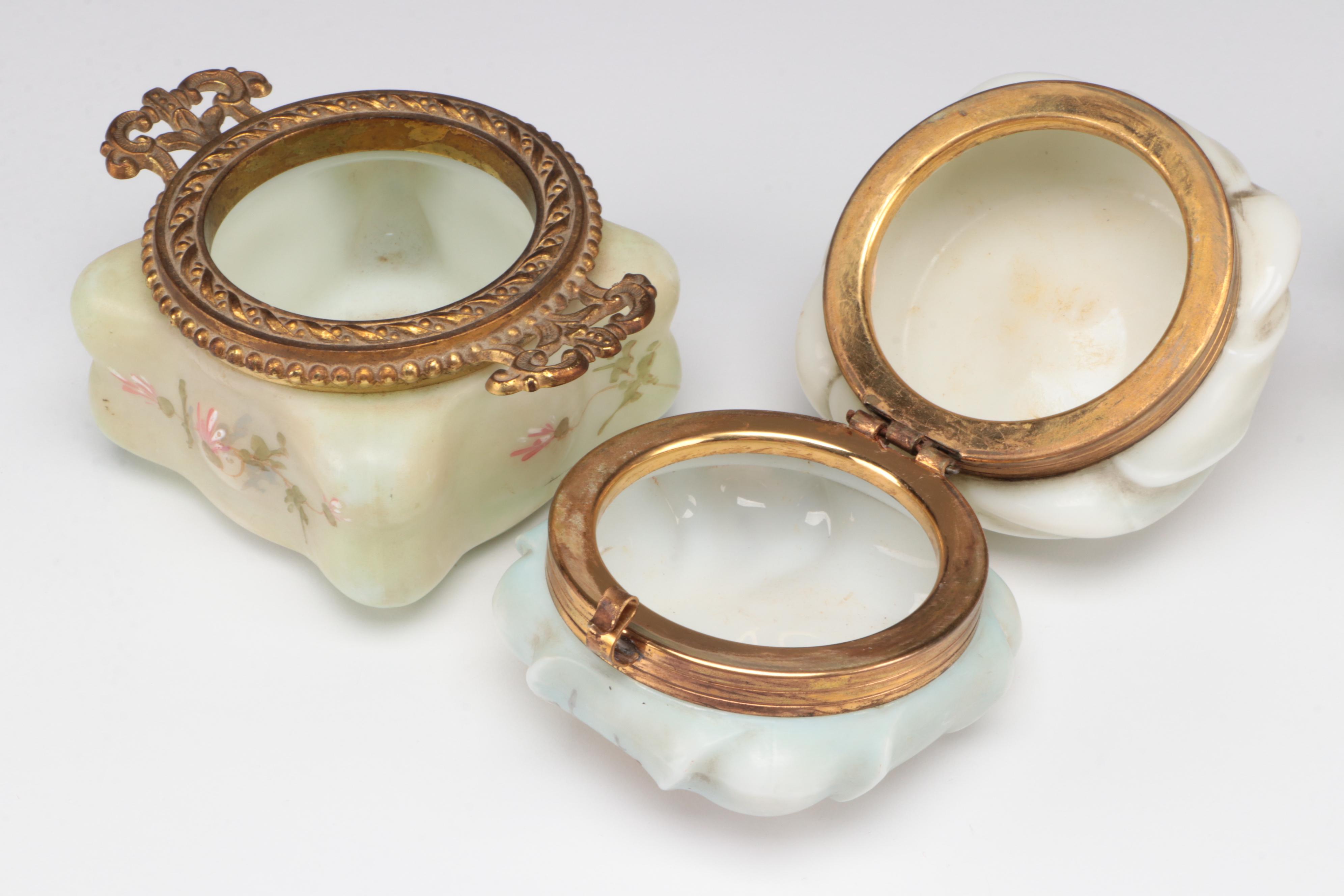 C.F. Monroe Wave Crest Floral Motif Glass Trinket Containers