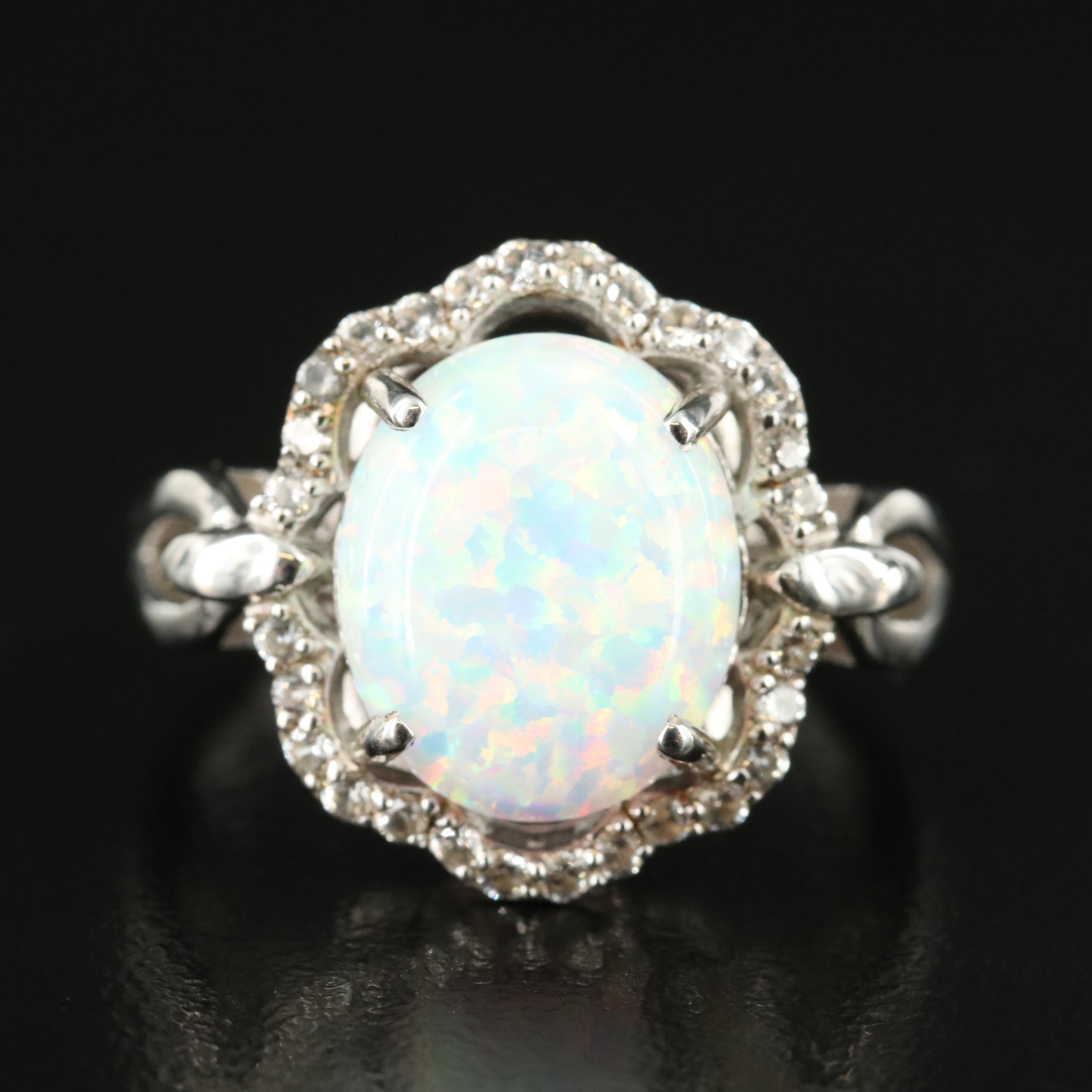 Sterling Opal and Sapphire Ring