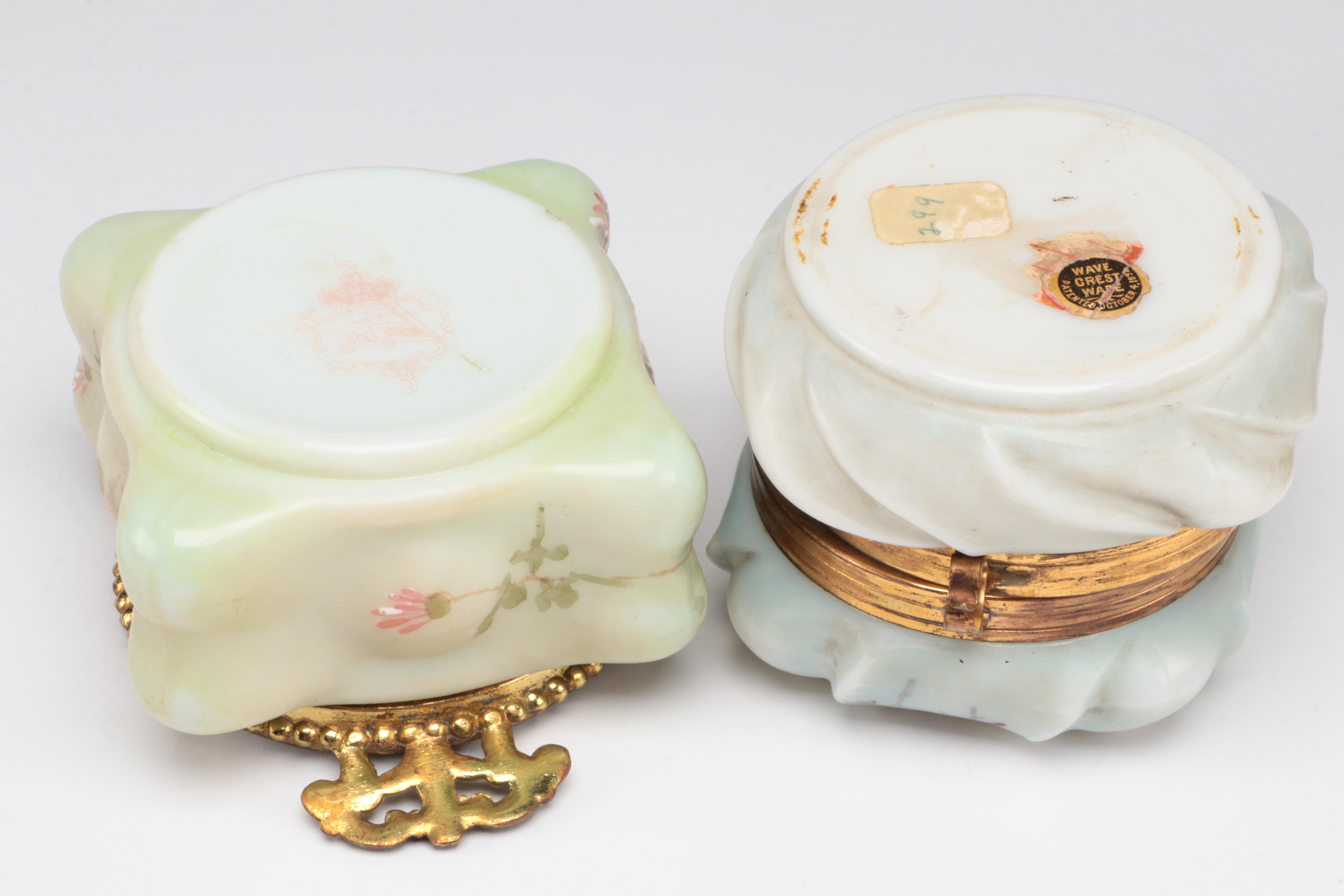 C.F. Monroe Wave Crest Floral Motif Glass Trinket Containers