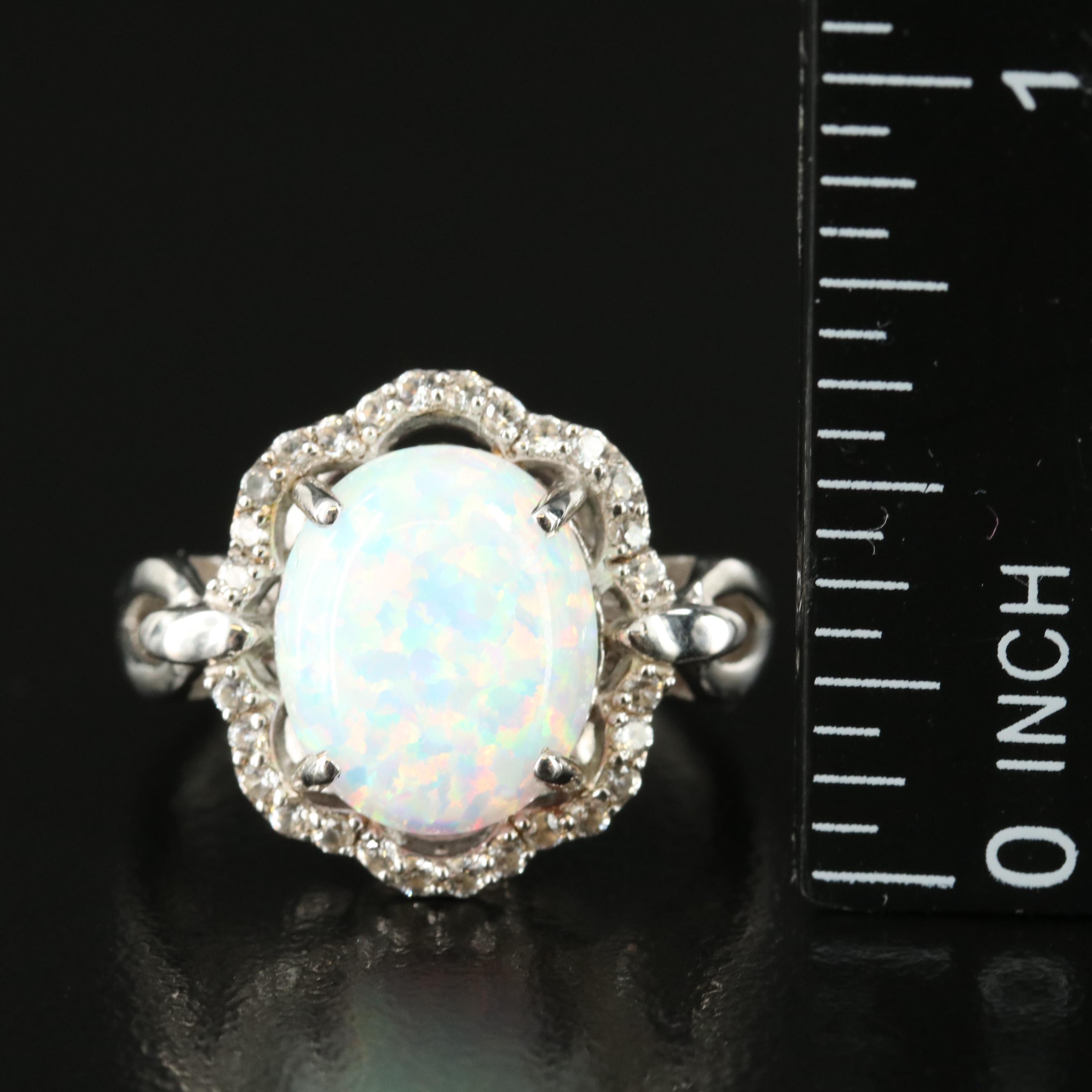 Sterling Opal and Sapphire Ring
