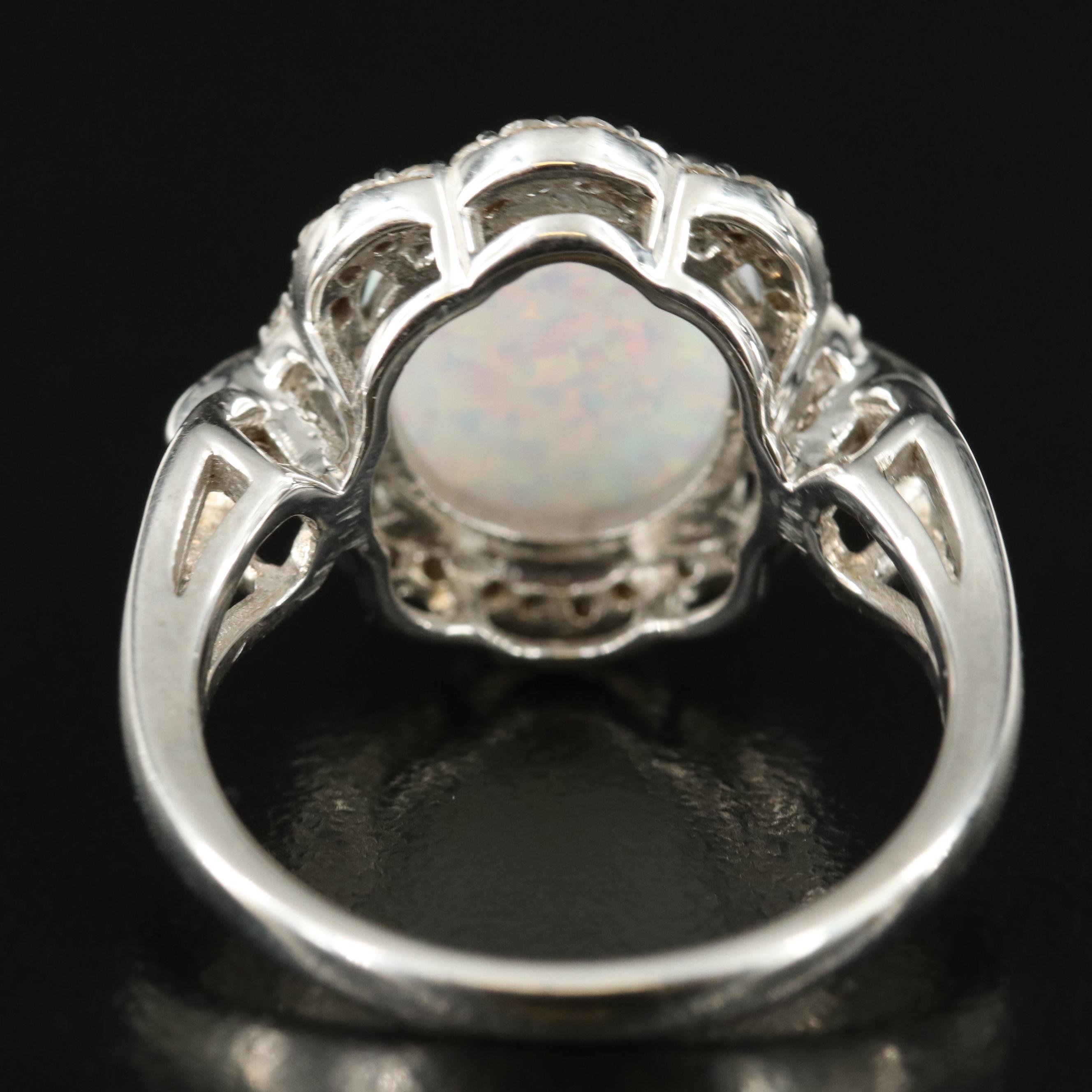 Sterling Opal and Sapphire Ring