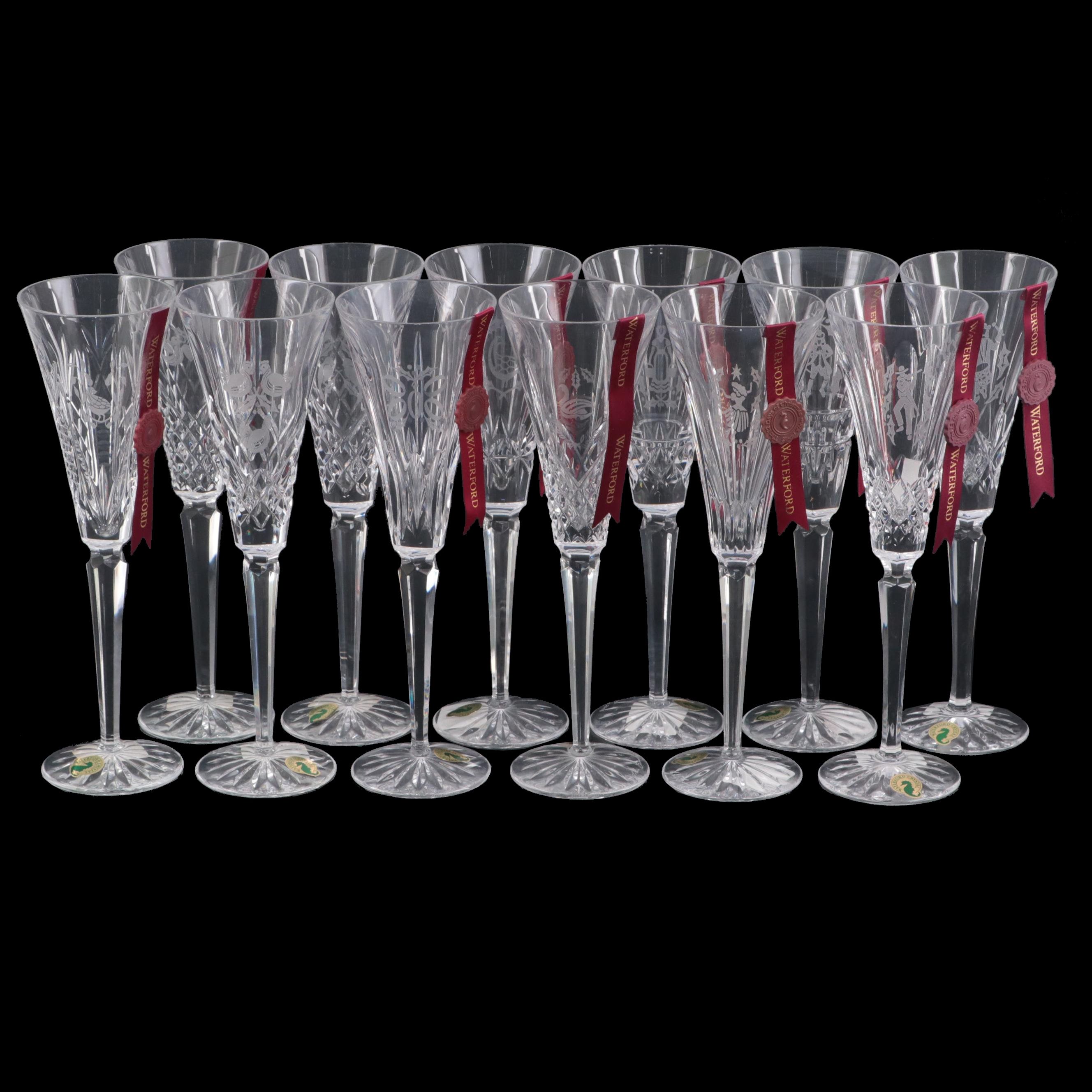Waterford Twelve Days of Christmas Collection Crystal Champagne Flutes